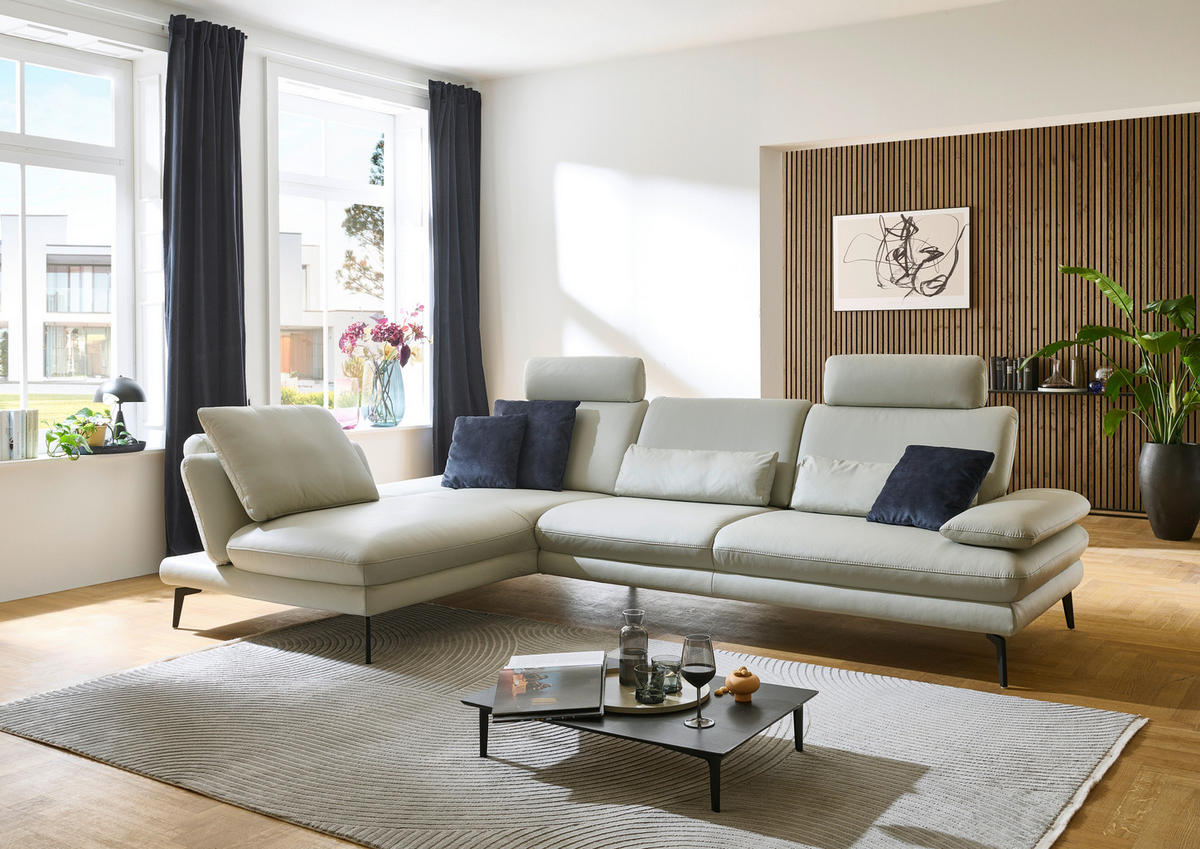 ECKSOFA Silberfarben Echtleder  - Silberfarben/Schwarz, Design, Leder/Metall (195/308cm) - Dieter Knoll