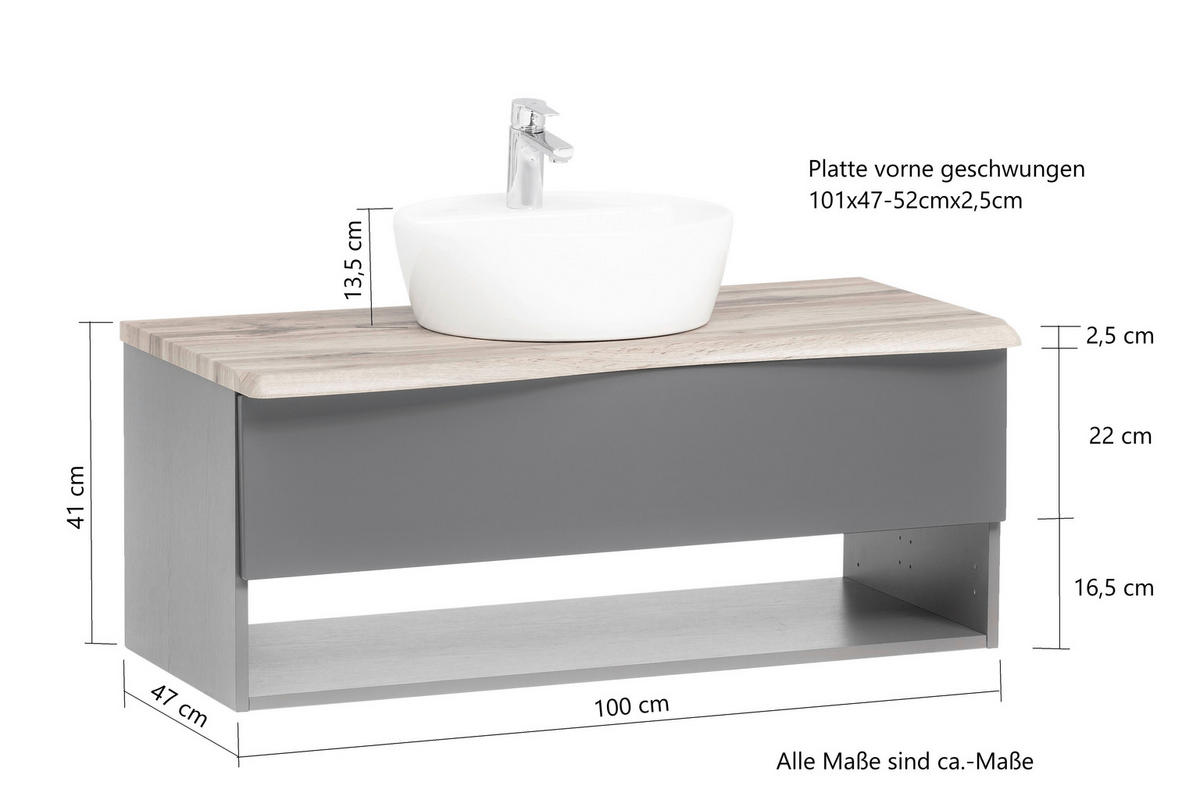 WASCHTISCHKOMBI 101 cm  - Graphitfarben/Grau, Natur, Holzwerkstoff (101cm) - Xora