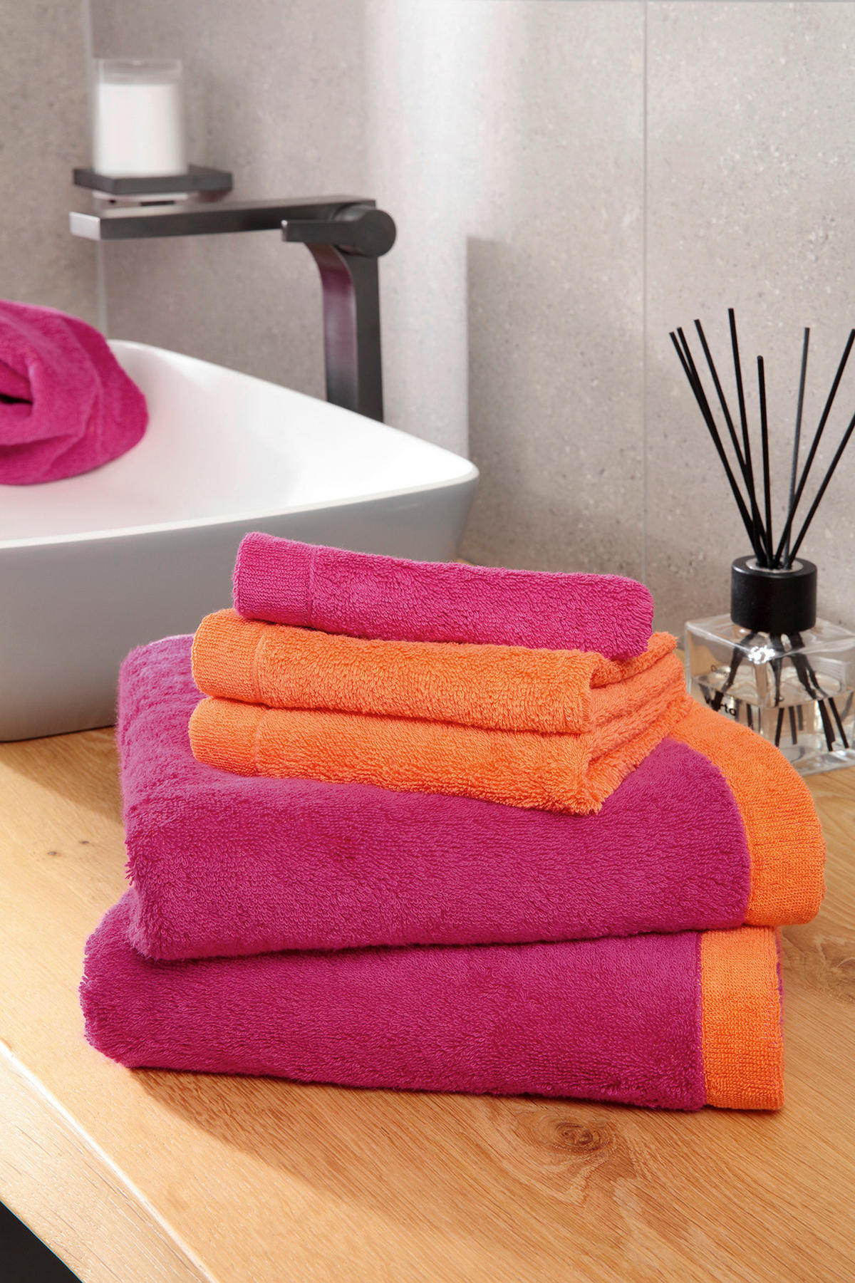 DUSCHTUCH Lifestyle Splash 70/140 cm  - Pink/Orange, Basics, Textil (70/140cm) - Cawoe