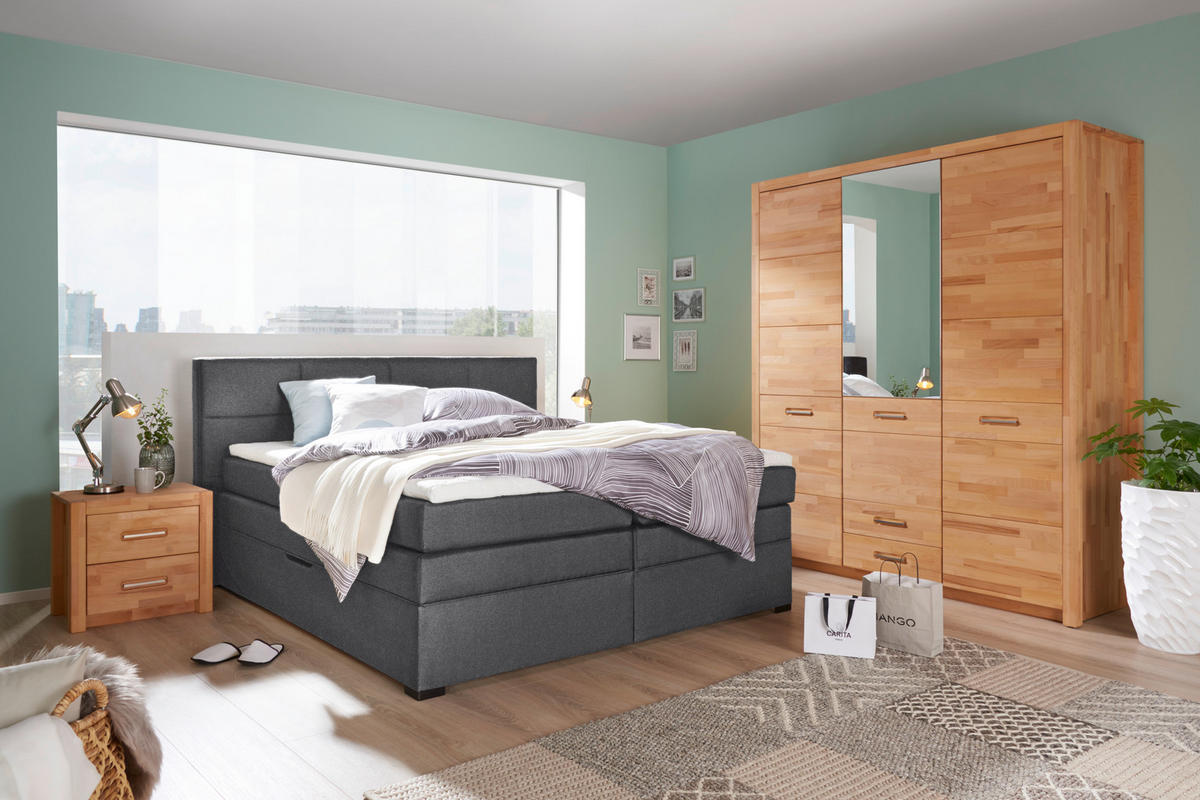 BOXSPRINGBETT 180/200 cm  in Grau, Schwarz  - Wengefarben/Schwarz, Design, Holz/Holzwerkstoff (180/200cm) - Livetastic