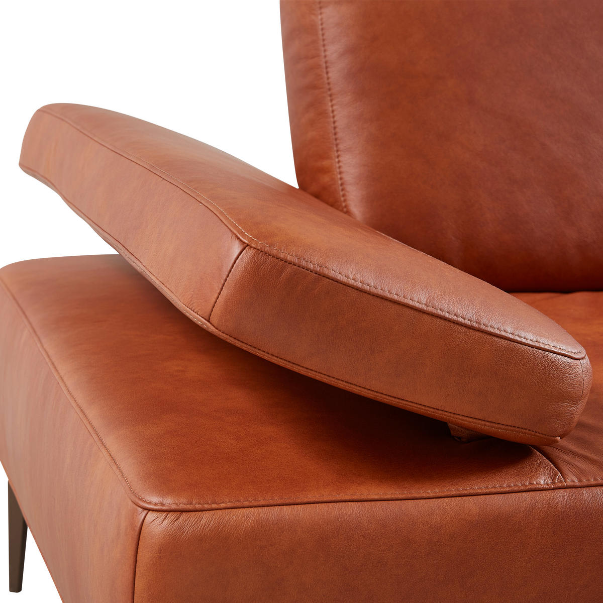 ECKSOFA in Echtleder Cognac  - Cognac/Bronzefarben, Design, Leder/Holz (314/176cm) - Valnatura