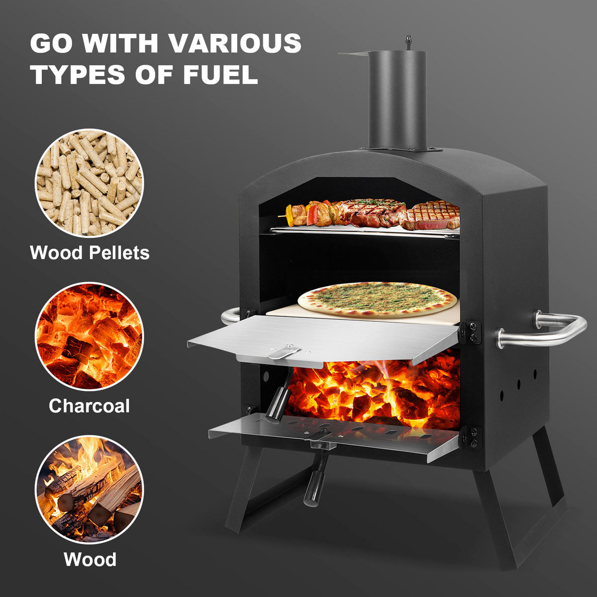 PIZZAOFEN CPO-12363  - Schwarz, KONVENTIONELL, Metall (72/34/31cm) - Ambia Garden