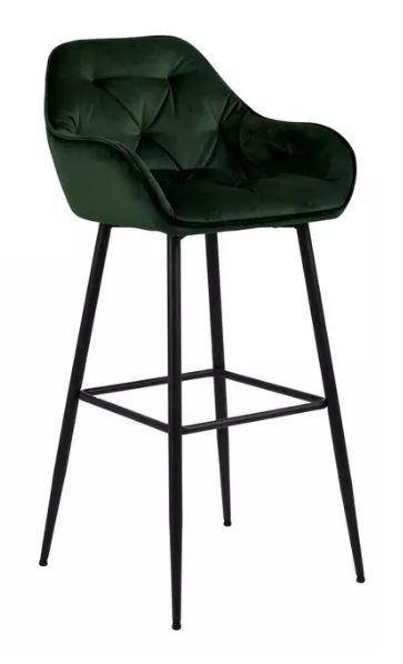 TABURET DE BAR in metal, textil negru, verde închis