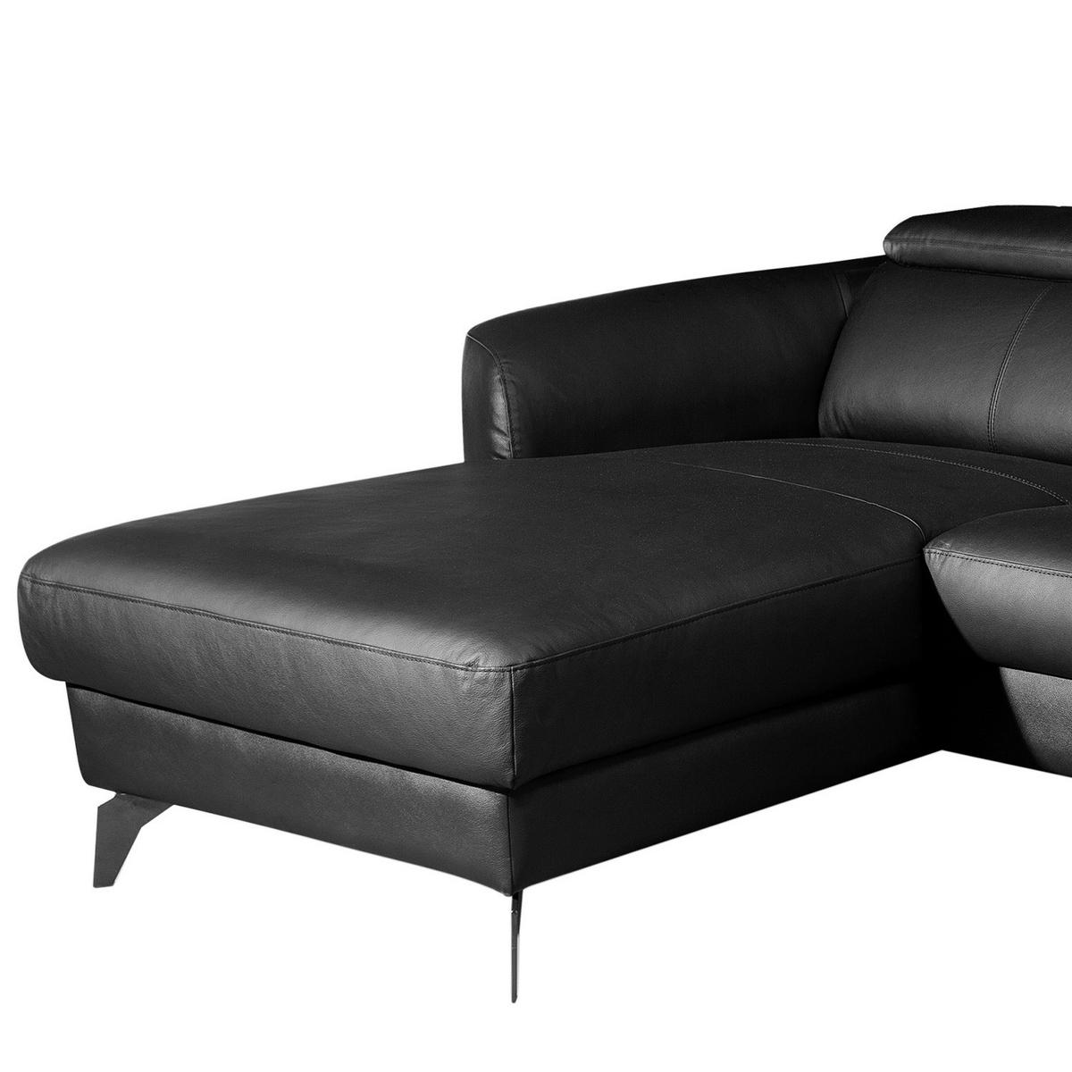 ECKSOFA Schwarz Echtleder Lederlook  - Schwarz, Design, Leder/Textil (183/261cm) - Livetastic