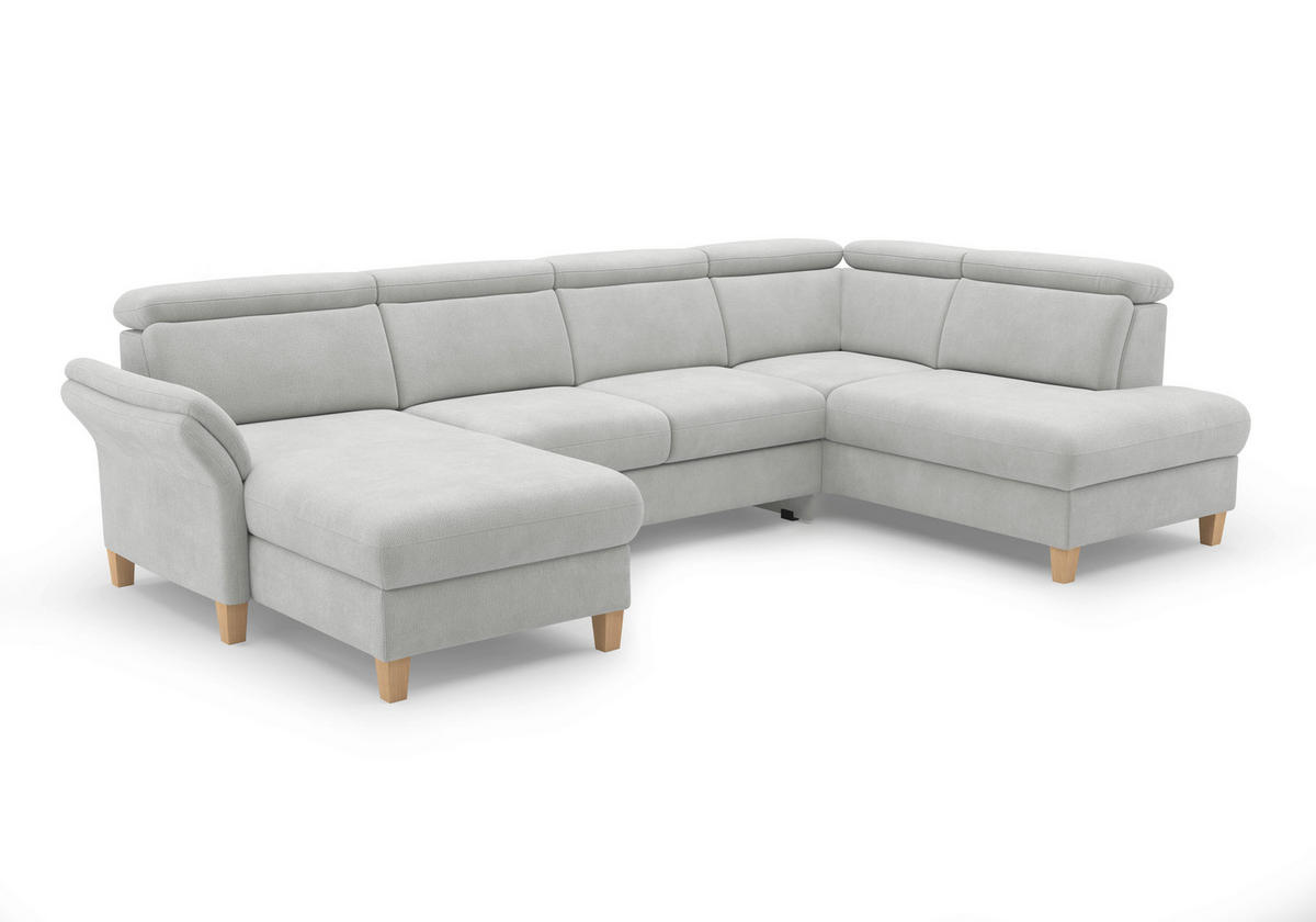 WOHNLANDSCHAFT GLENDALE E Silberfarben Flachgewebe  - Eichefarben/Silberfarben, KONVENTIONELL, Holz/Textil (166/321/193cm) - Sit & More