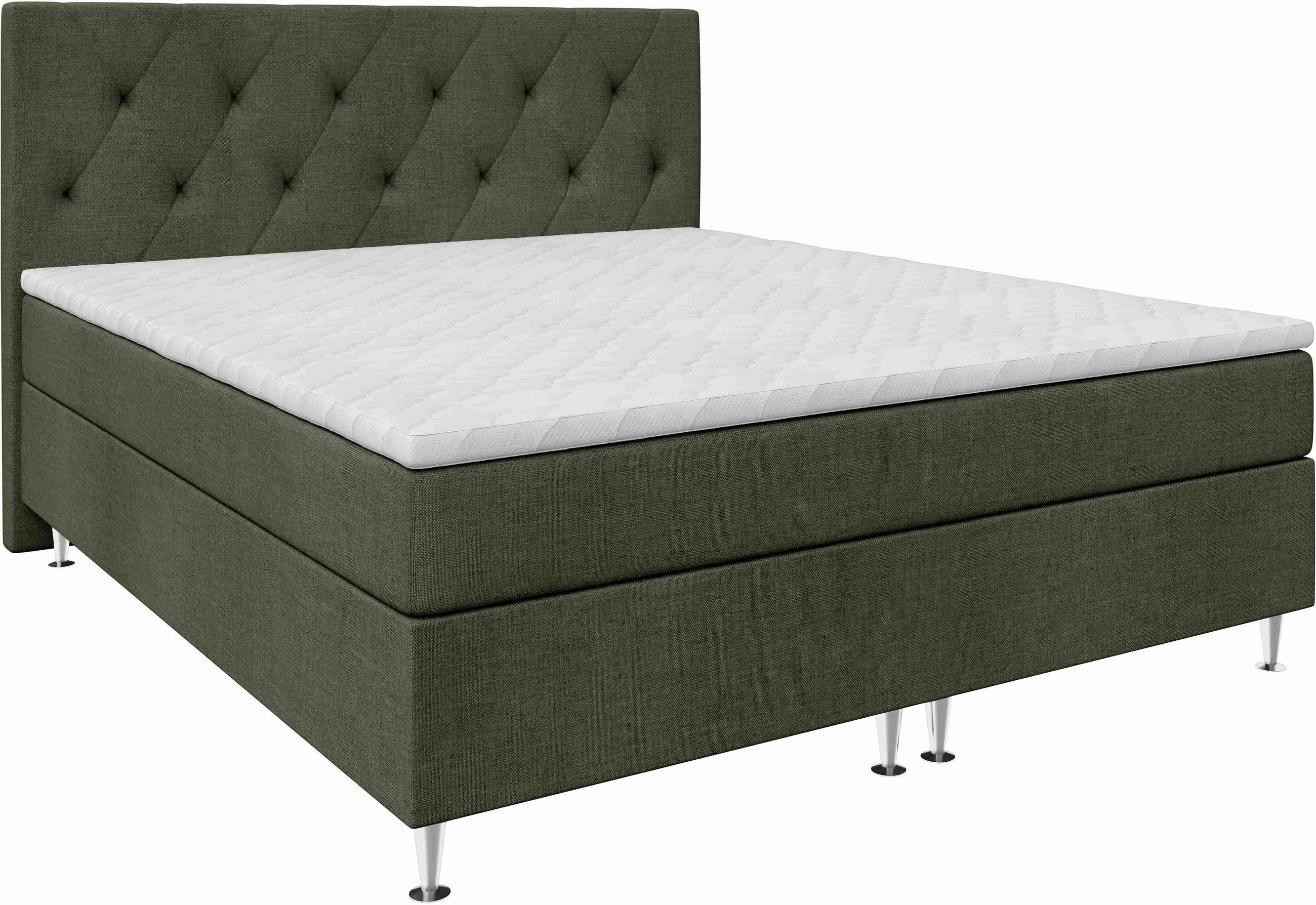 BOXSPRINGBETT 180/200 cm  Dunkelgrün  - Dunkelgrün/Silberfarben, Konventionell, Textil/Metall (180/200cm) - Chameo