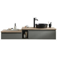 WASCHTISCHKOMBI 160 cm  - Dunkelgrün/Eichefarben, Keramik/Holzwerkstoff (160cm) - Novel