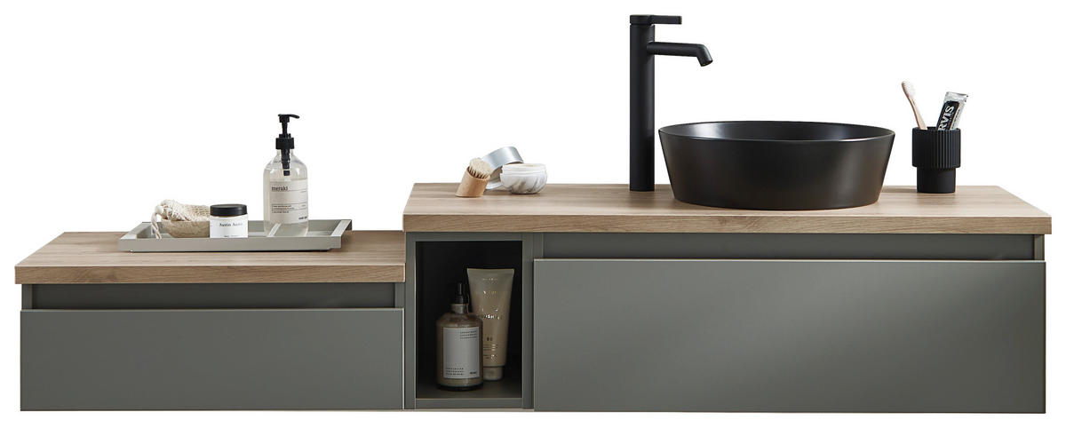WASCHTISCHKOMBI 160 cm  - Dunkelgrün/Eichefarben, Keramik/Holzwerkstoff (160cm) - Novel