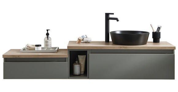 WASCHTISCHKOMBI 160 cm - Dunkelgrün/Eichefarben, Keramik/Holzwerkstoff (160cm) - Novel