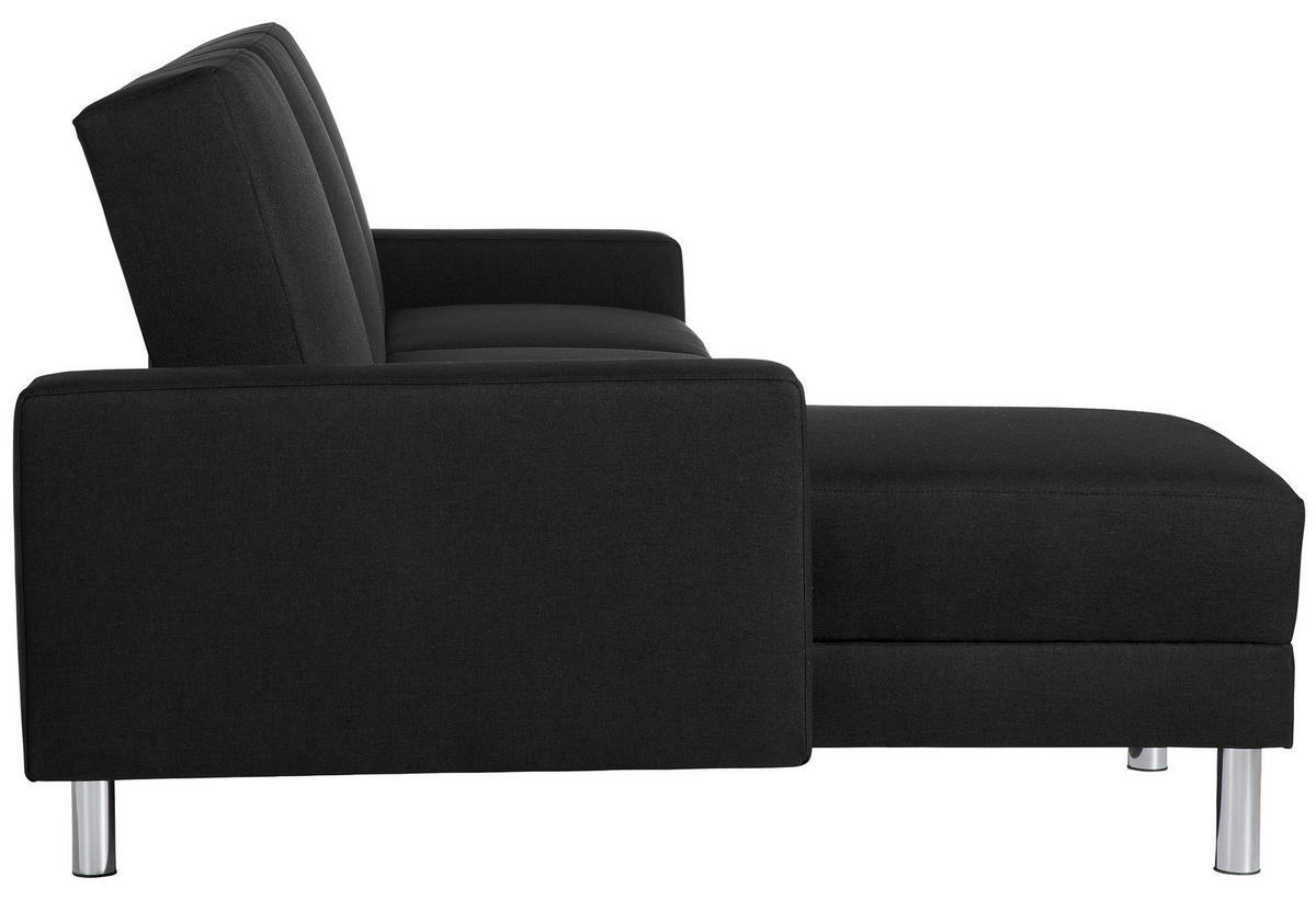 ECKSCHLAFSOFA inkl. Hocker Schwarz Flachgewebe  - Chromfarben/Schwarz, KONVENTIONELL, Textil/Metall (152/230cm) - Max Winzer