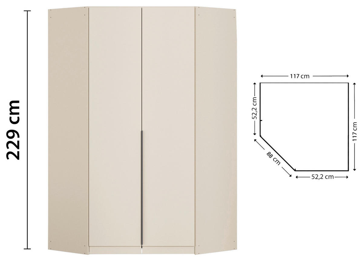 ECKKLEIDERSCHRANK 117/229/117 cm Champagner  - Champagner/Grau, MODERN, Holzwerkstoff (117/229/117cm) - Rauch Möbel