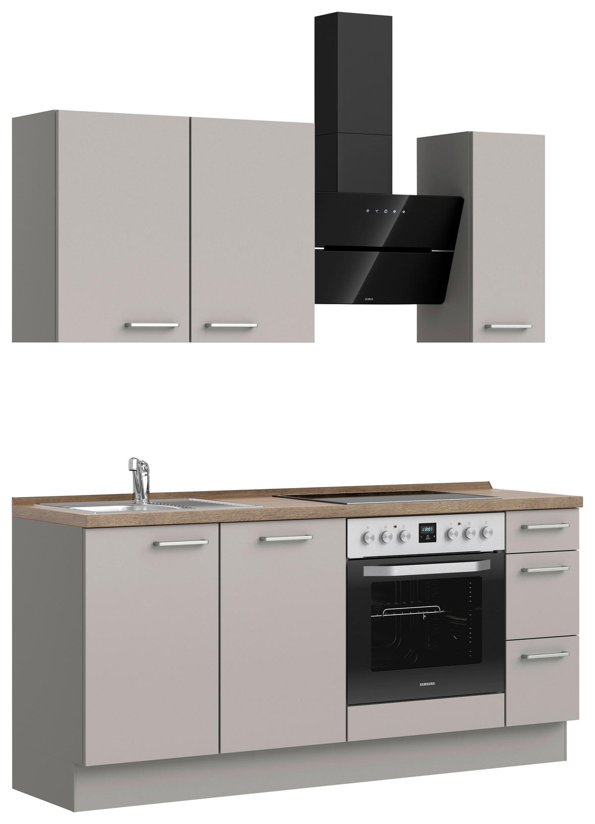 KÜCHENLEERBLOCK Touch 180 cm  in Grau, Eiche dunkel  - Eiche dunkel/Edelstahlfarben, MODERN, Holzwerkstoff/Metall (180cm) - Nobilia