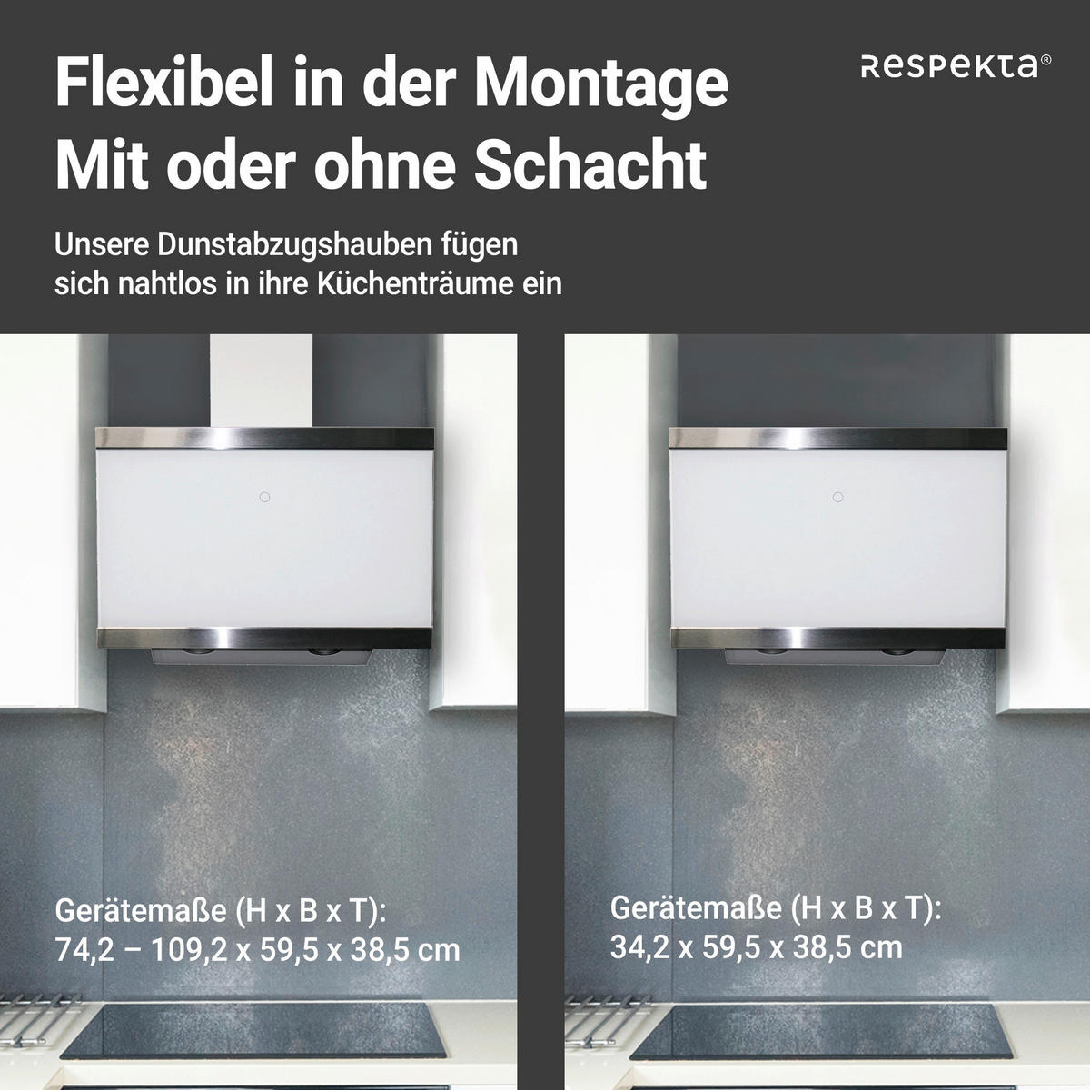 DUNSTABZUGSHAUBE CH89060W  - Weiß, Trend, Glas/Metall (59,5/74,2-109,2/38,5cm) - Respekta