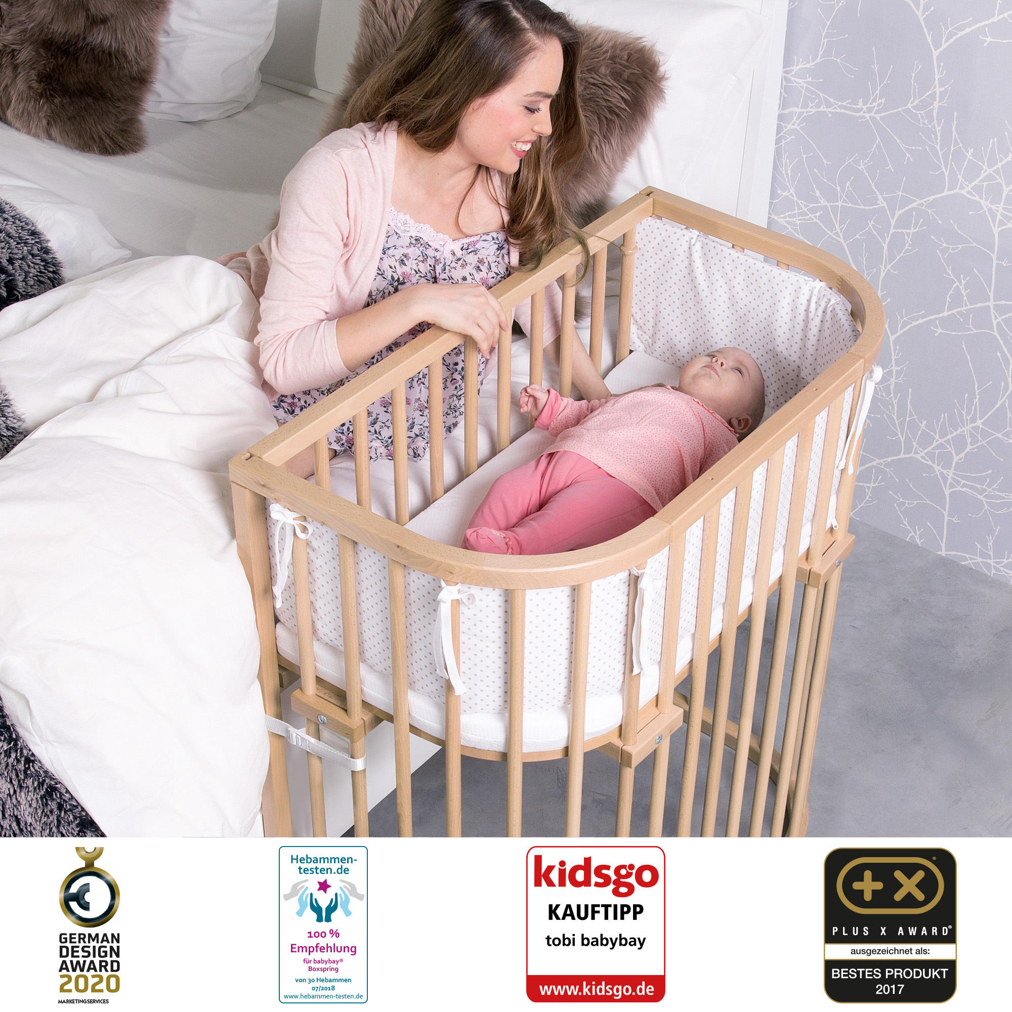 BEISTELLBETT Boxspring Comfort Plus  - Naturfarben, Basics, Holz (56,5/96,5/96cm) - Babybay