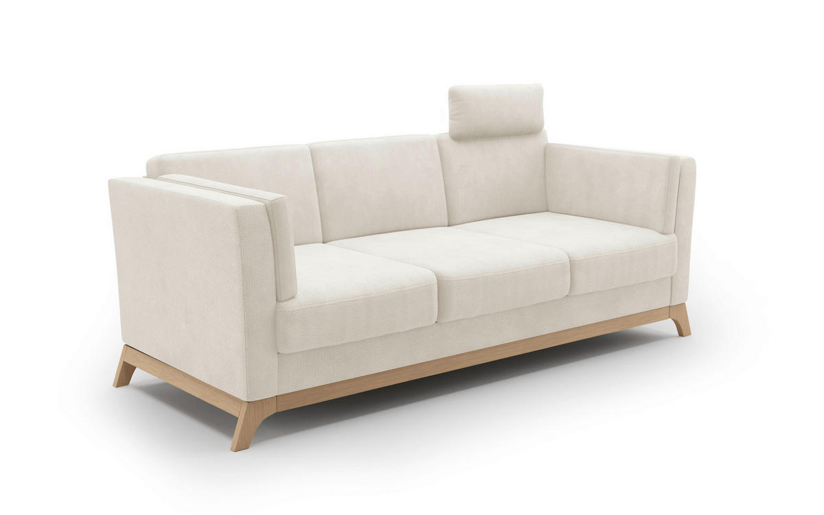 3-SITZER-SOFA in Flachgewebe Creme  - Eichefarben/Creme, KONVENTIONELL, Holz/Textil (213/84/93cm) - Sit & More