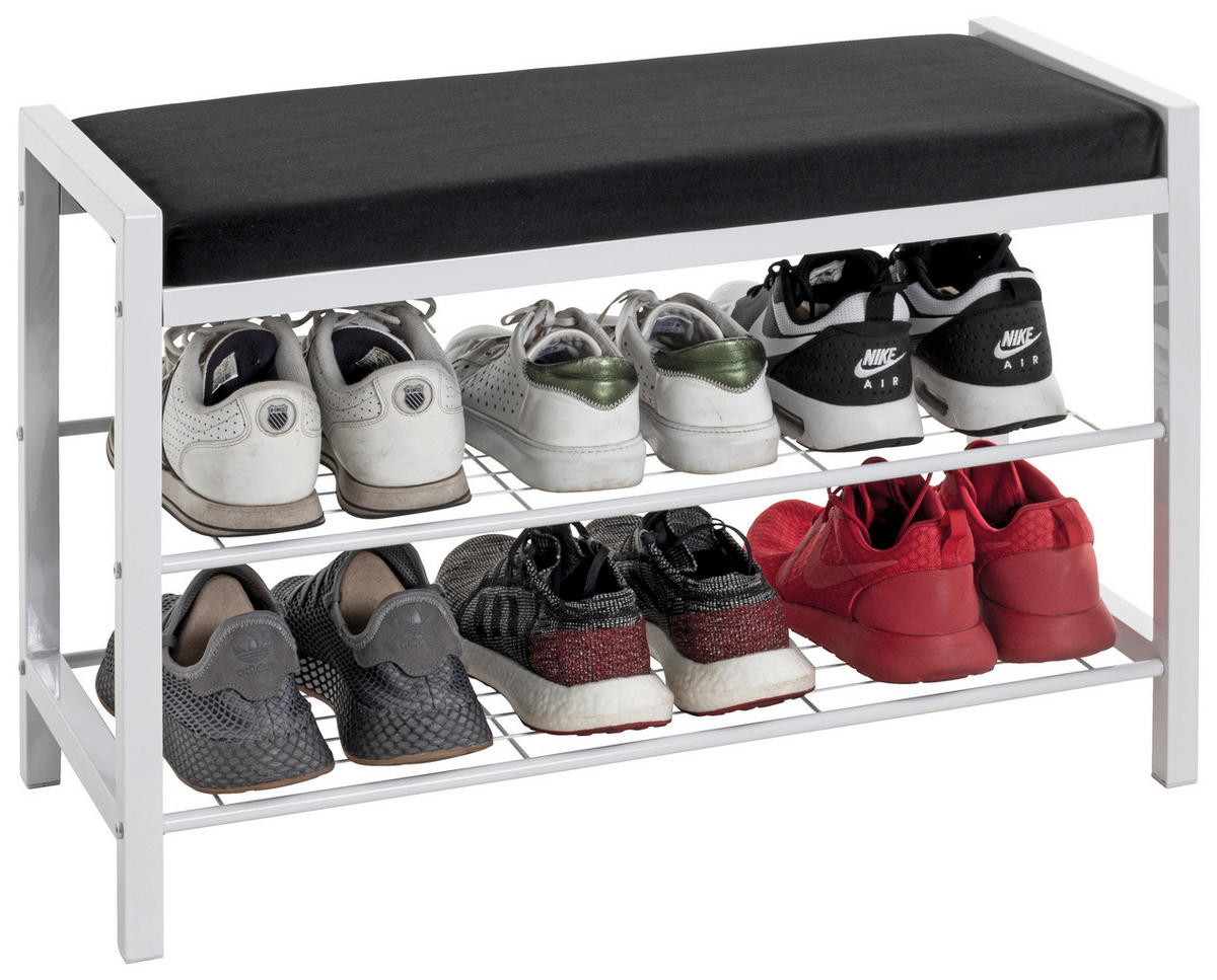 HALLBÄNK 75/50/32 cm  - vit/svart, Basics, metall/textil (75/50/32cm) - Best Price