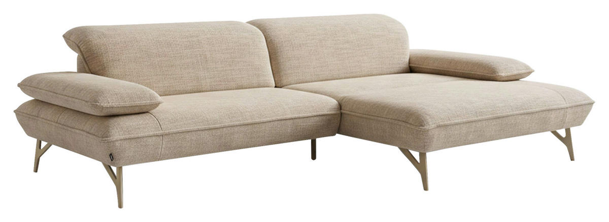 ECKSOFA Beige Flachgewebe Rücken echt, Kopfteilverstellung, Sitztiefenverstellung  - Beige, Design, Textil/Metall (282/165cm) - hülsta