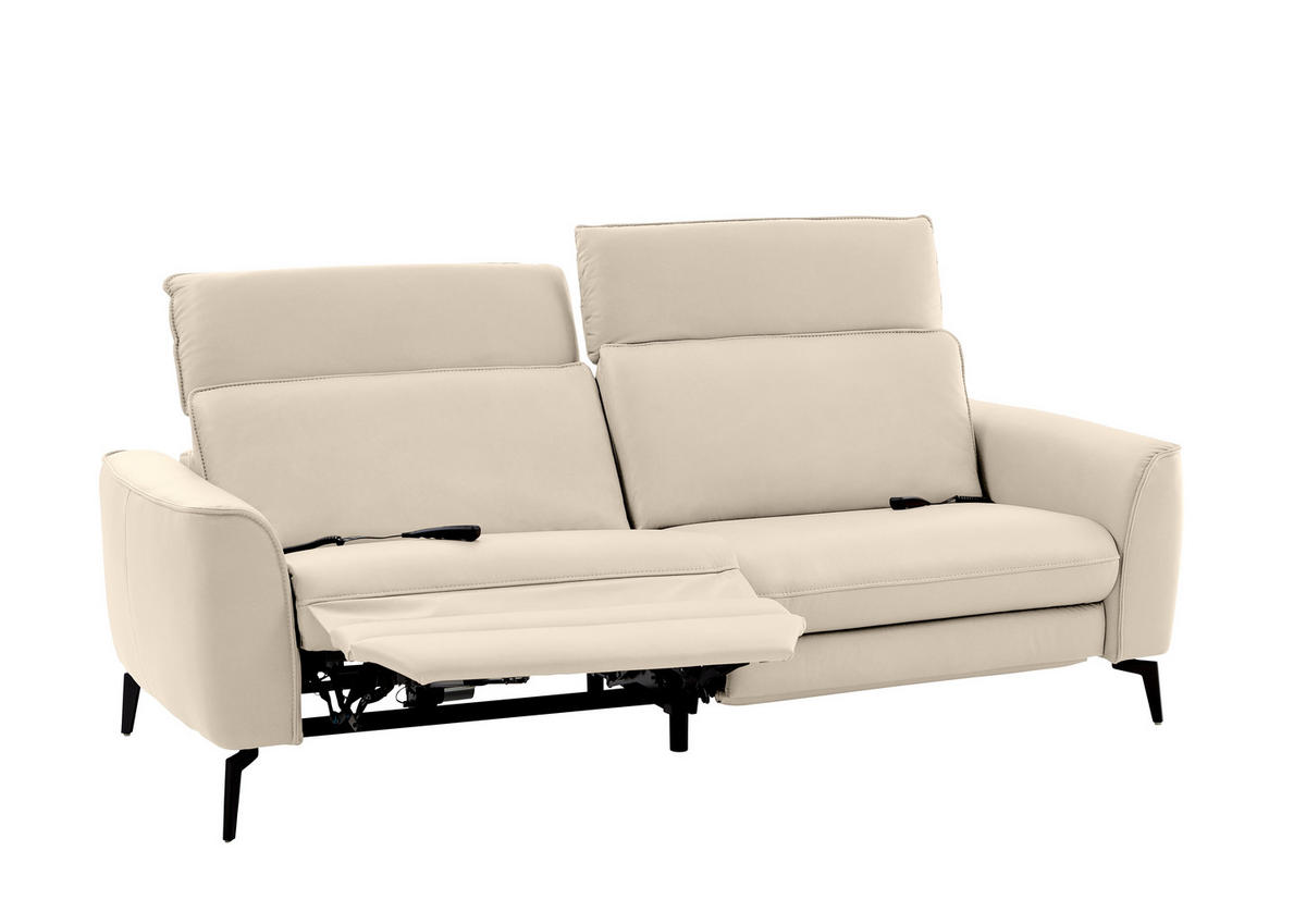 3-SITZER-SOFA in Leder Ecru  - Ecru/Schwarz, Natur, Leder/Metall (222/81/110cm) - Valdera