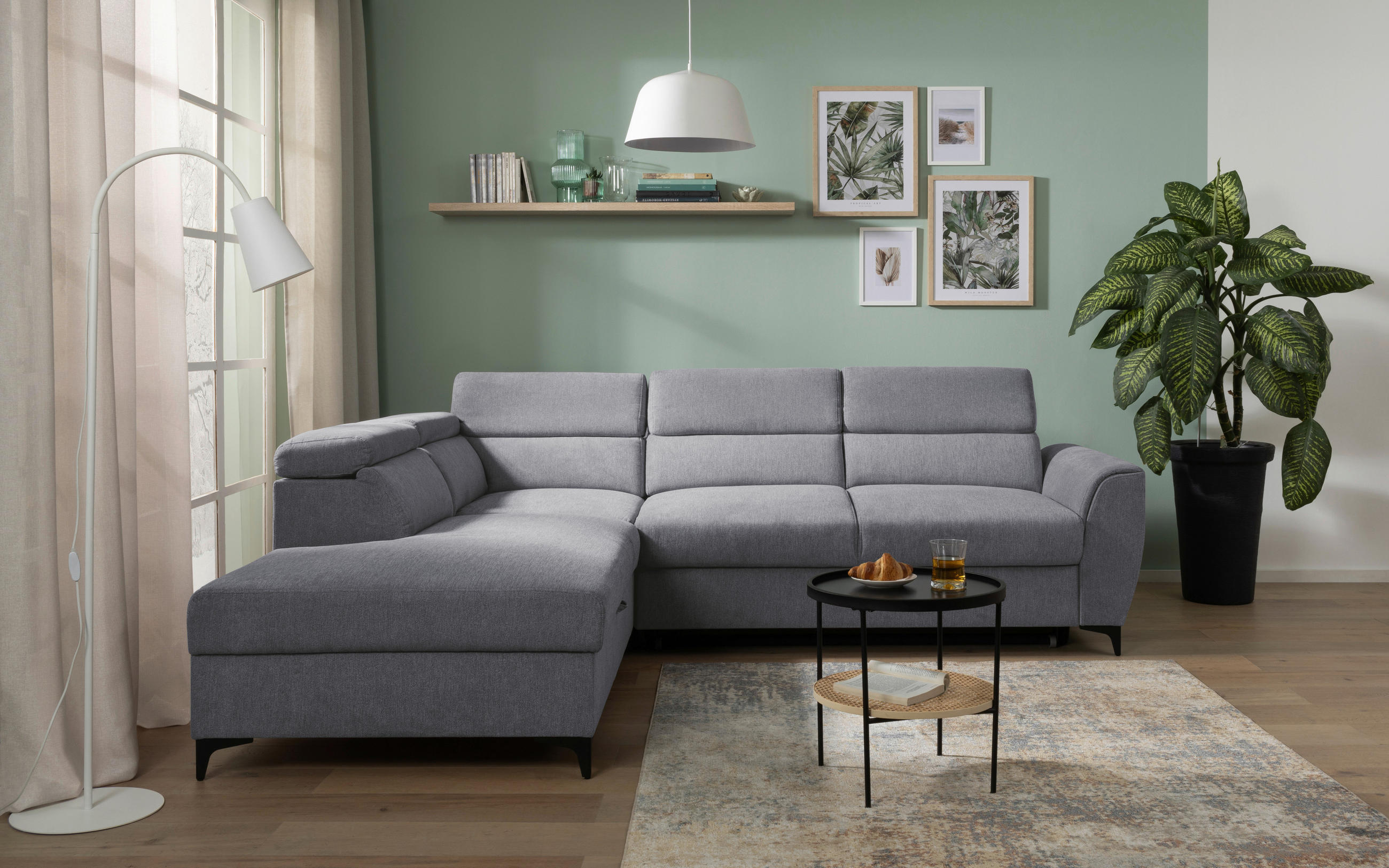 ECKSOFA in Velours Dunkelgrau  - Dunkelgrau/Schwarz, Konventionell, Textil/Metall (217/255cm) - MID.YOU