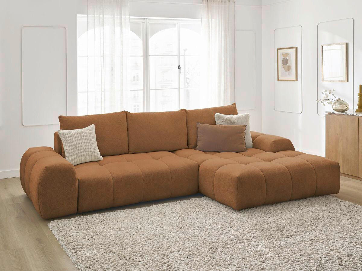 ECKSCHLAFSOFA EVEREST  mit Rücken echt, Armteil links, Armteil rechts Flachgewebe Orange  - Schwarz/Orange, MODERN, Kunststoff/Textil (318/180cm) - Livetastic