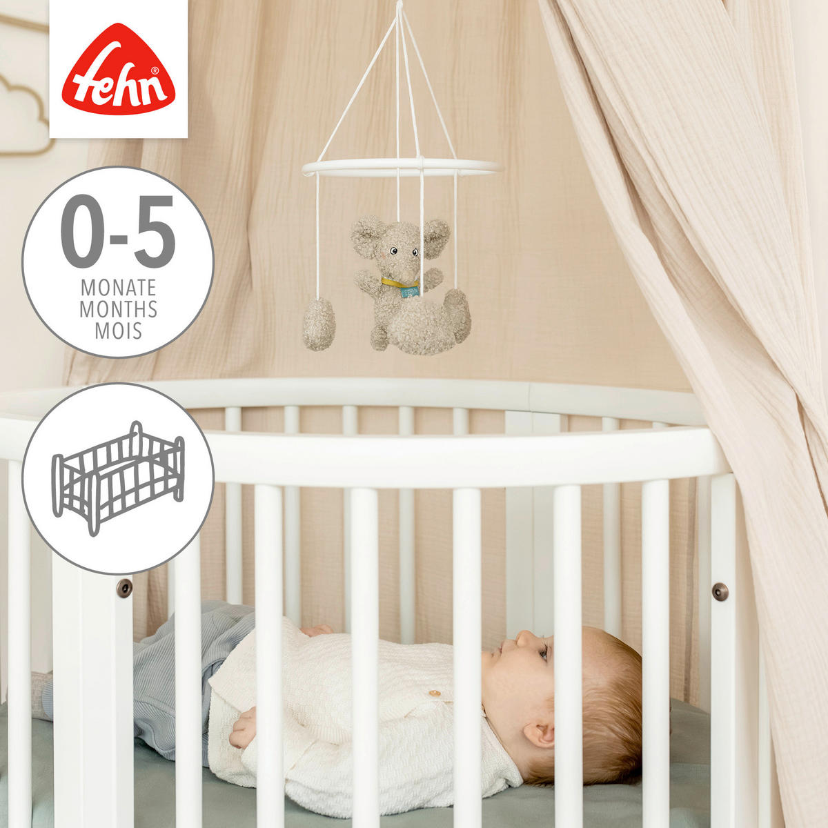 MOBILE Elefant Erik  - Hellgrau, Basics, Textil (18/18/6cm) - Fehn