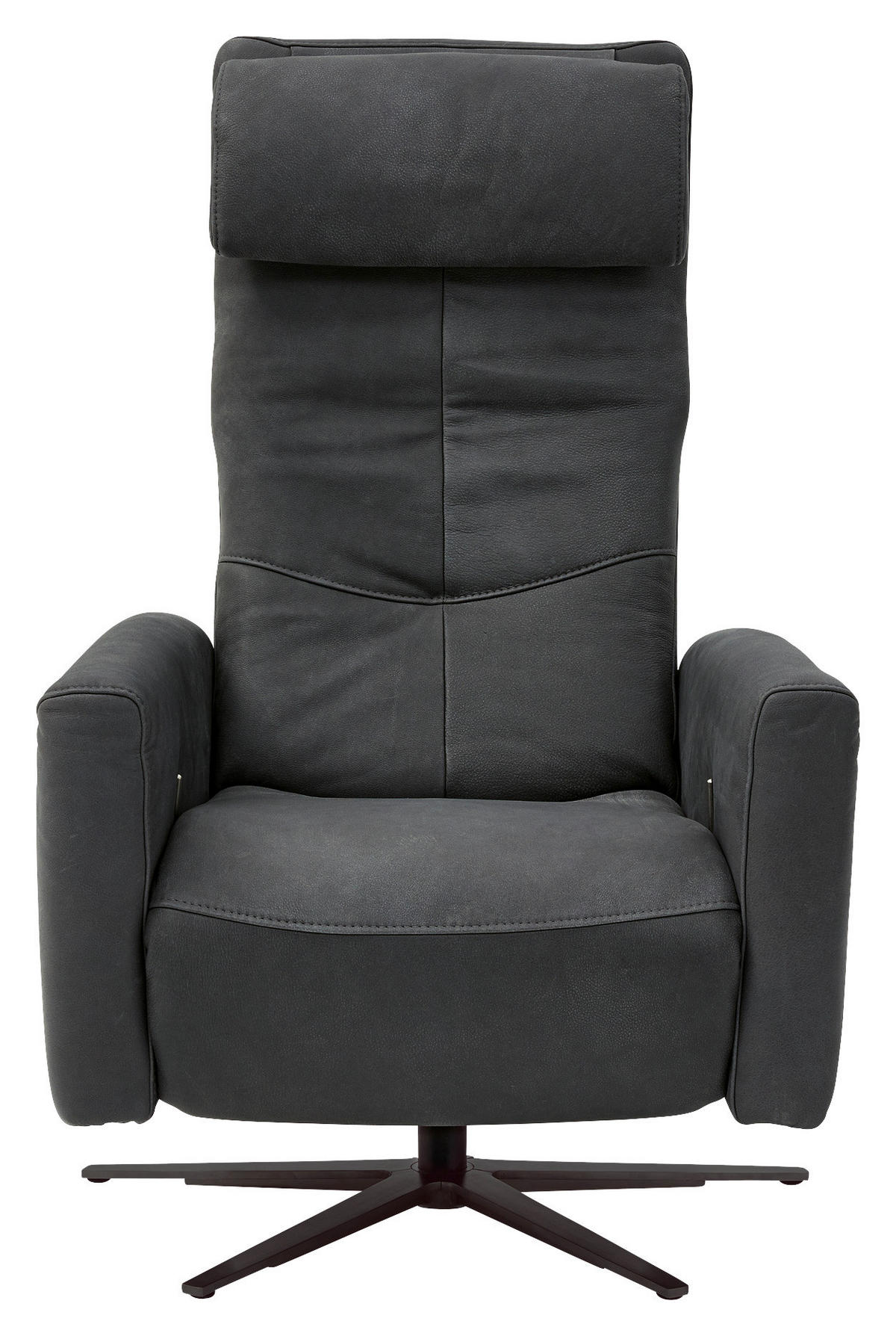 RELAXSESSEL Echtleder Relaxfunktion, Kopfteilverstellung, Rücken echt    - Schwarz/Graphitfarben, Design, Leder/Metall (74/88-117/82-183cm) - Musterring