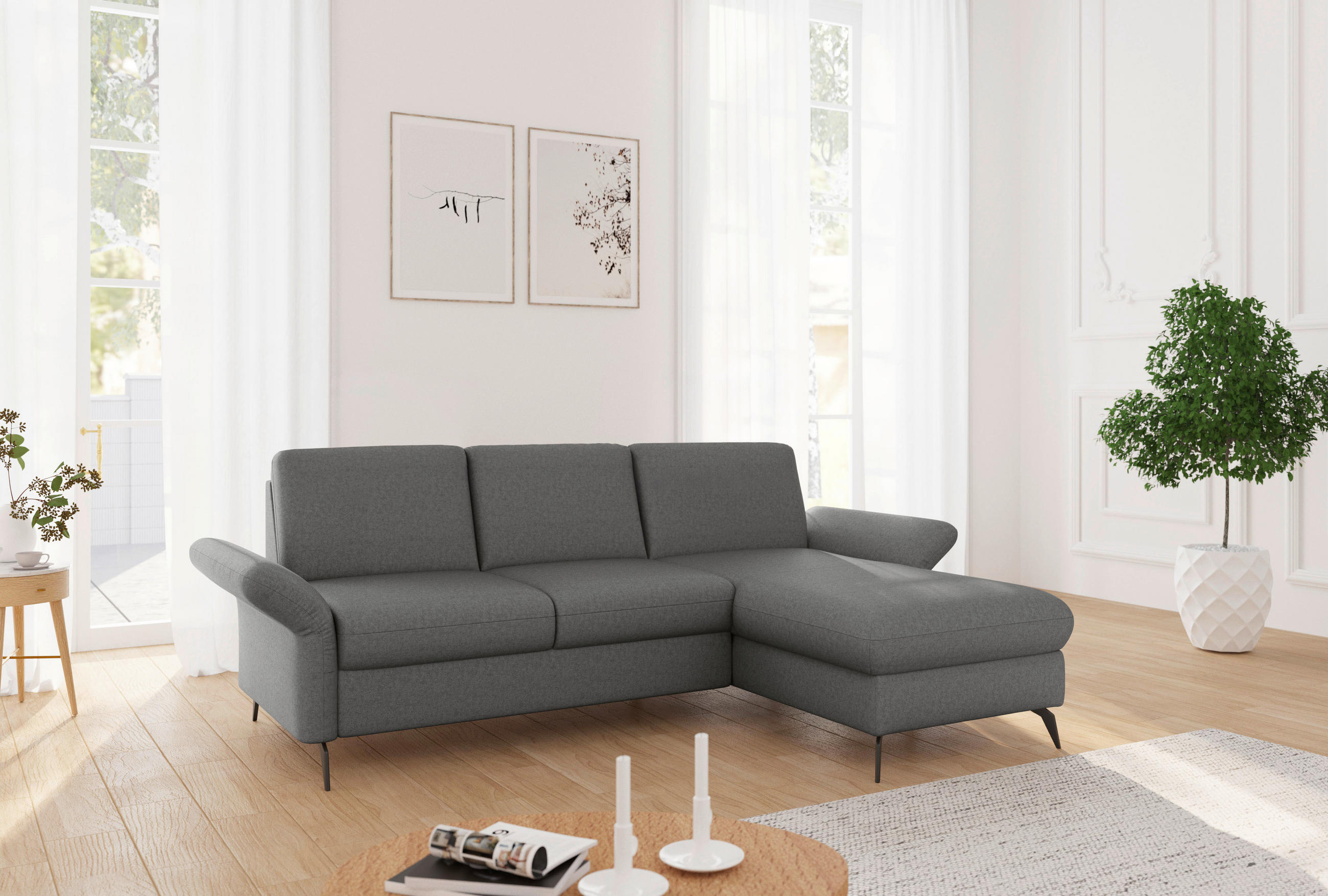 ECKSOFA Flachgewebe Dunkelgrau  - Dunkelgrau/Schwarz, Konventionell, Textil/Metall (251/164cm) - Sit & More