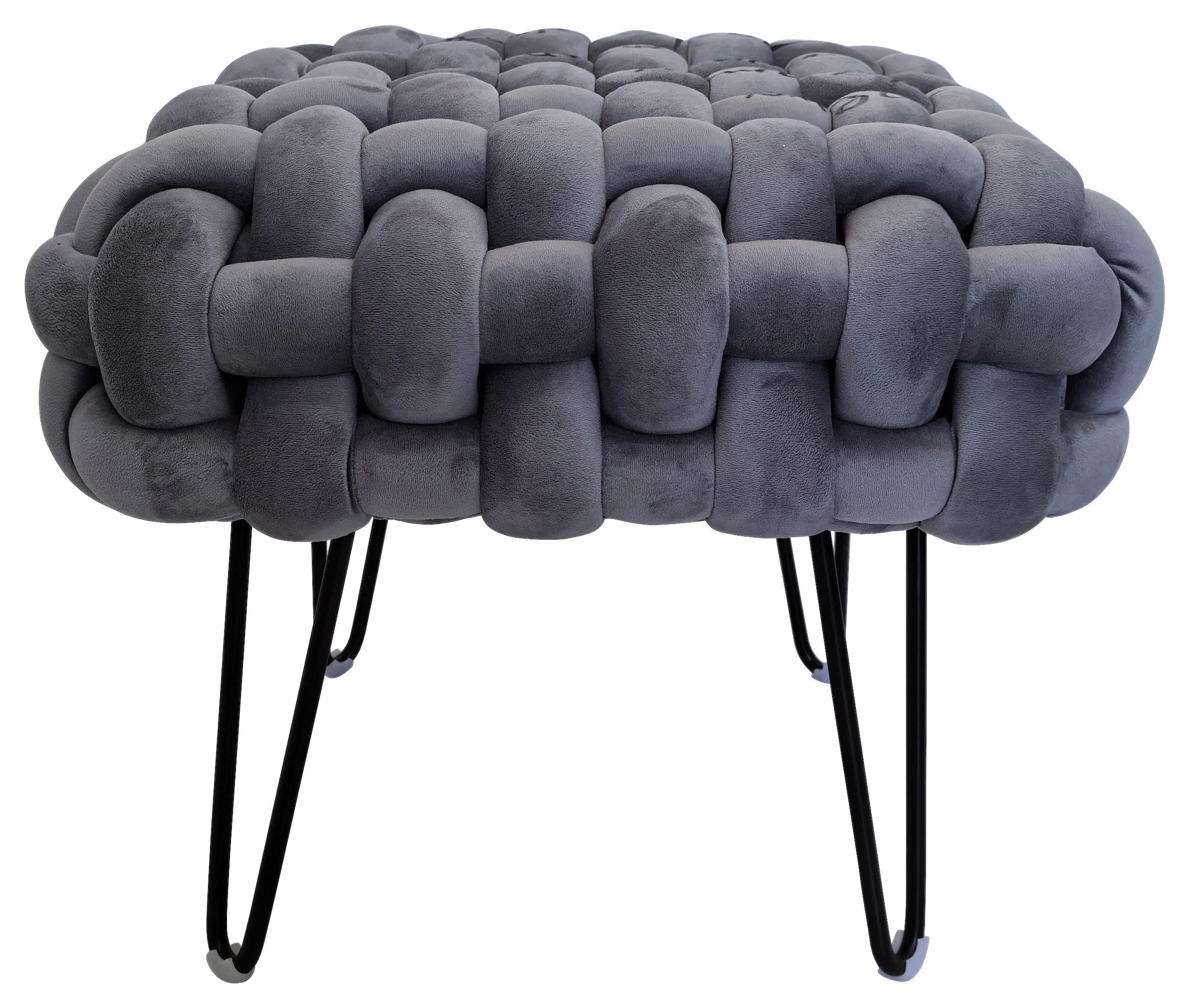 HOCKER Samt Schwarz, Grau  - Schwarz/Grau, Trend, Textil/Metall (44/41/44cm) - Xora