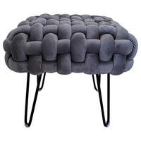 HOCKER Samt Schwarz, Grau  - Schwarz/Grau, Trend, Textil/Metall (44/41/44cm) - Xora