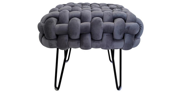 HOCKER Samt Schwarz, Grau - Schwarz/Grau, Trend, Textil/Metall (44/41/44cm) - Xora