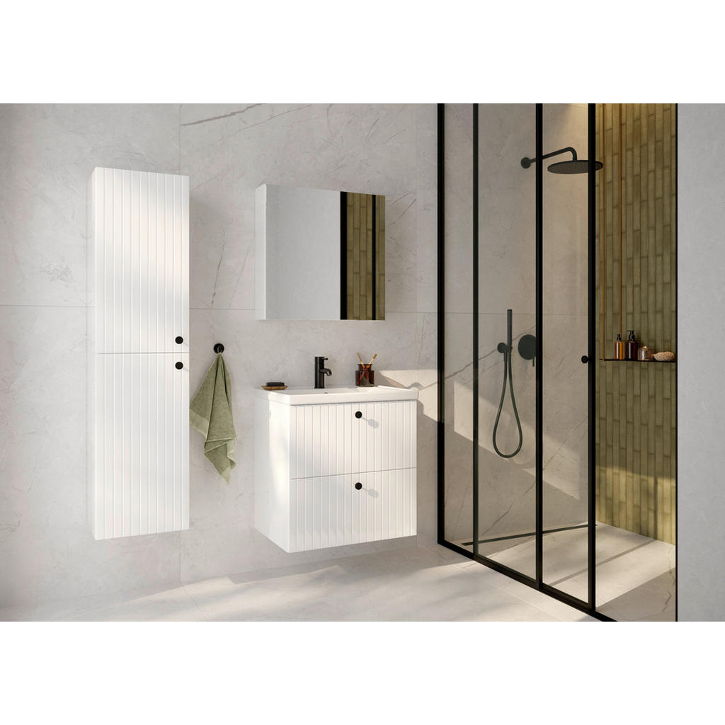 Thumbnail - Mid.you Spiegelschrank, Weiß Hochglanz, Glas, 2 Fächer, 60x60x15 cm, Soft-Close-System, Badezimmer, Badezimmerspiegel, S...