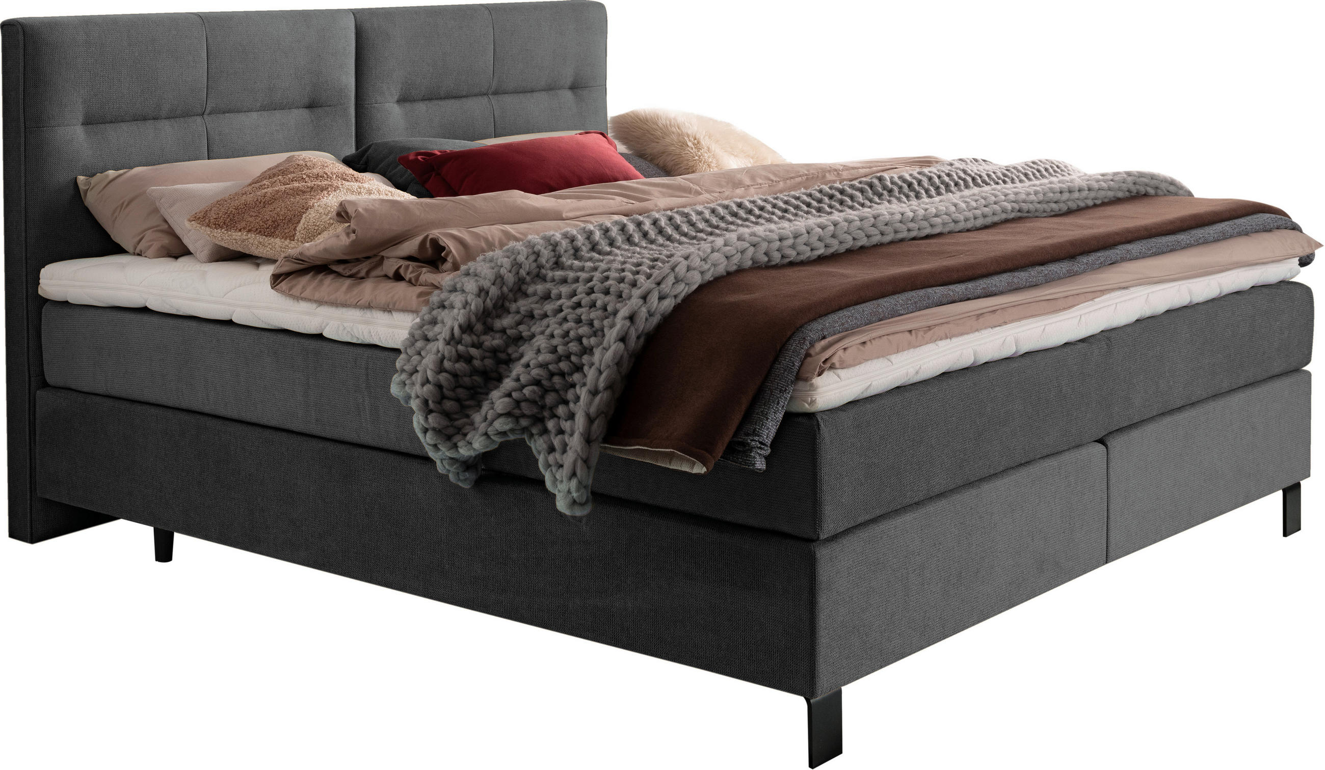 BOXSPRINGBETT 200/220 cm  in Dunkelgrau  - Dunkelgrau/Schwarz, KONVENTIONELL, Textil/Metall (200/220cm) - Esposa