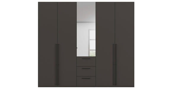DREHTÜRENSCHRANK 251/235/61 cm,  in Graphitfarben, 5-türig  - Chromfarben/Schwarz, Basics, Glas/Holzwerkstoff (251/235/61cm) - Novel