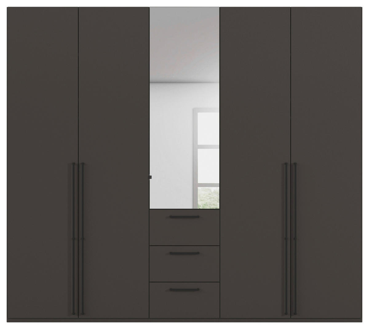 DREHTÜRENSCHRANK 251/235/61 cm,  in Graphitfarben, 5-türig  - Chromfarben/Schwarz, Basics, Glas/Holzwerkstoff (251/235/61cm) - Novel