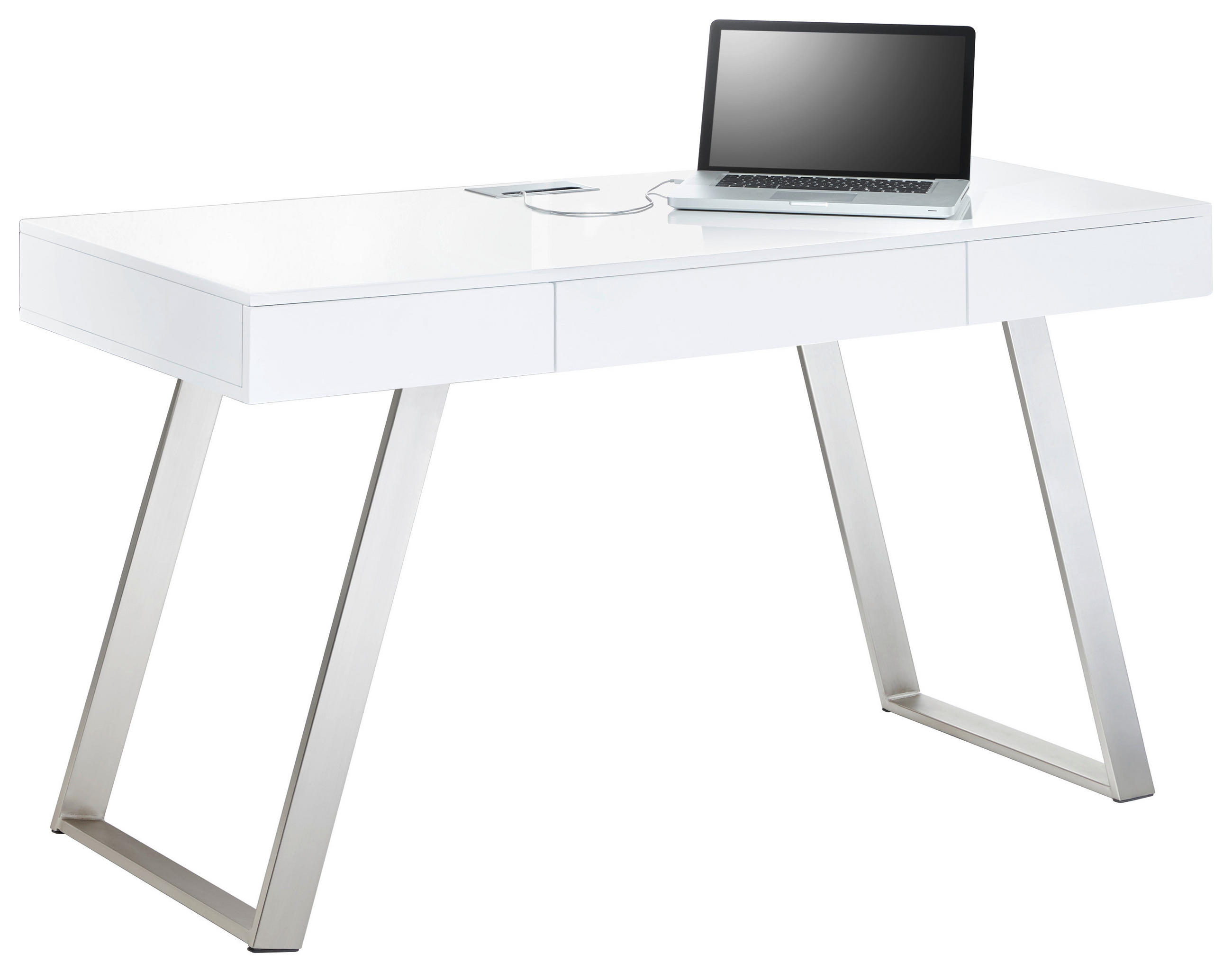 SCHREIBTISCH 140/60/76 cm  in Nickelfarben, Weiß Hochglanz  - Weiß Hochglanz/Nickelfarben, Design, Holzwerkstoff/Metall (140/60/76cm) - Xora