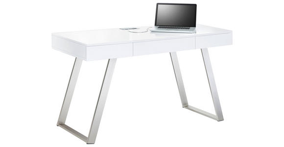 SCHREIBTISCH 140/60/76 cm, Nickelfarben, Weiß Hochglanz, Stauraum  - Weiß Hochglanz/Nickelfarben, Design, Holzwerkstoff/Metall (140/60/76cm) - Xora