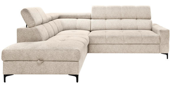 ECKSOFA  in Struktur Beige Bettkasten, Kopfteilverstellung, Liegefläche im Originalstoff  212/254 cm  - Beige/Schwarz, MODERN, Textil/Metall (212/254cm) - Carryhome
