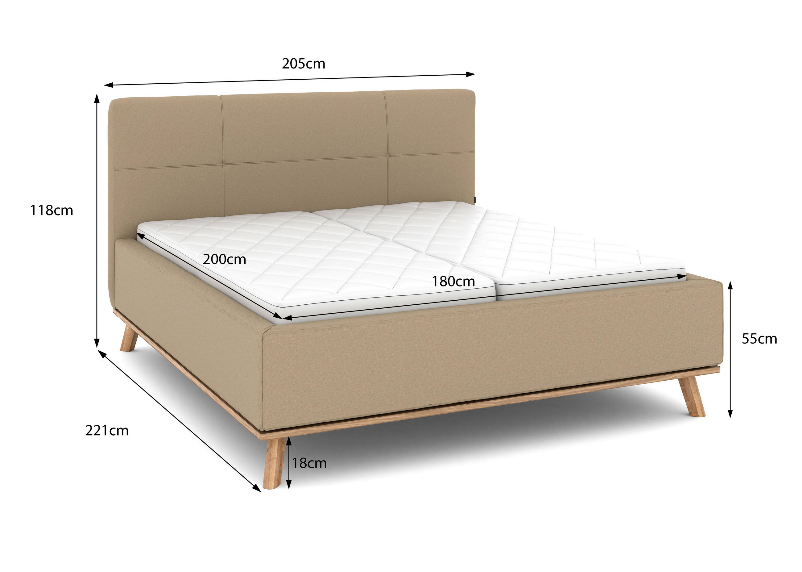 Thumbnail - Musterring Polsterbett, Beige, Textil, Birke, Buche,Esche, massiv, H2 + H3, Höhe ca. 20 cm, 180x200 cm, Reach, atmungsak...