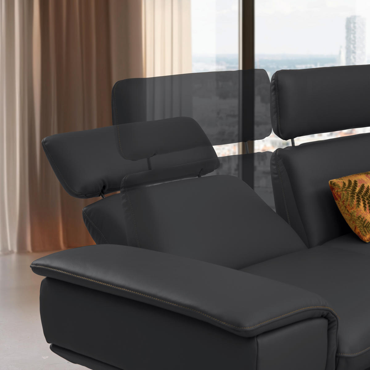 ECKSOFA in Echtleder Schwarz  - Beige/Schwarz, Design, Leder/Metall (239/150cm) - Koinor