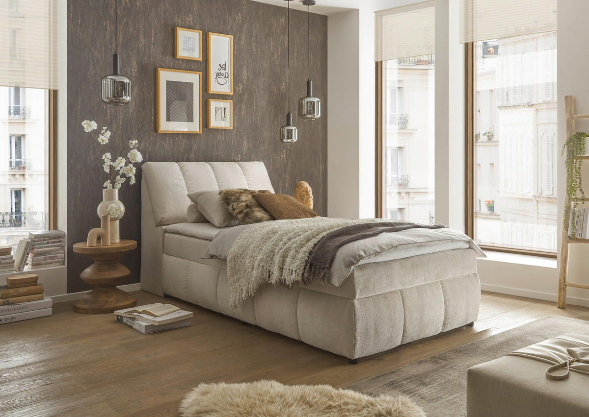 BOXBETT 120/200 cm  in Beige  - Beige/Schwarz, Modern, Holzwerkstoff/Kunststoff (120/200cm) - MID.YOU