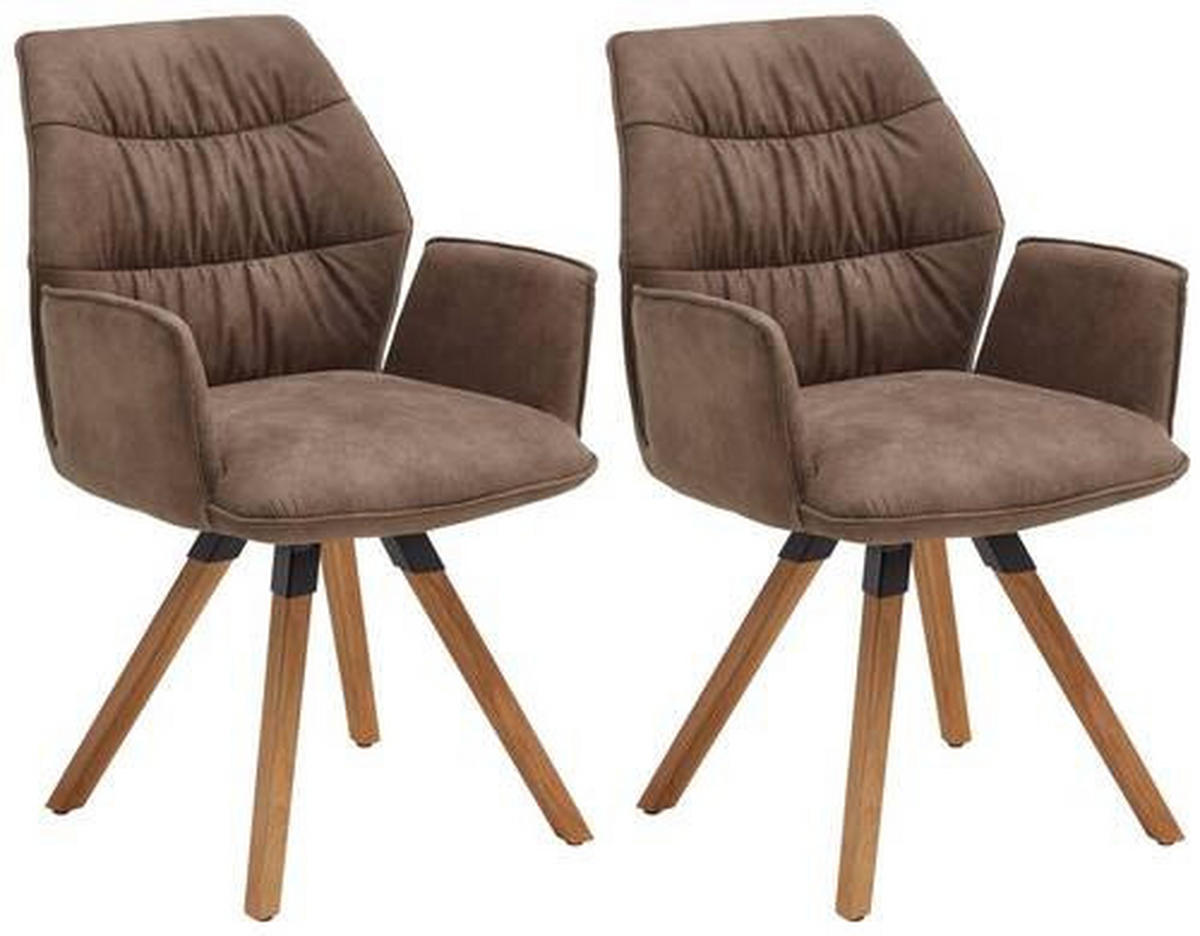 ARMLEHNSTUHL-SET 2 Stück  in Mikrofaser  - Eichefarben/Graubraun, Design, Holz/Textil (60/90/64cm) - Valdera