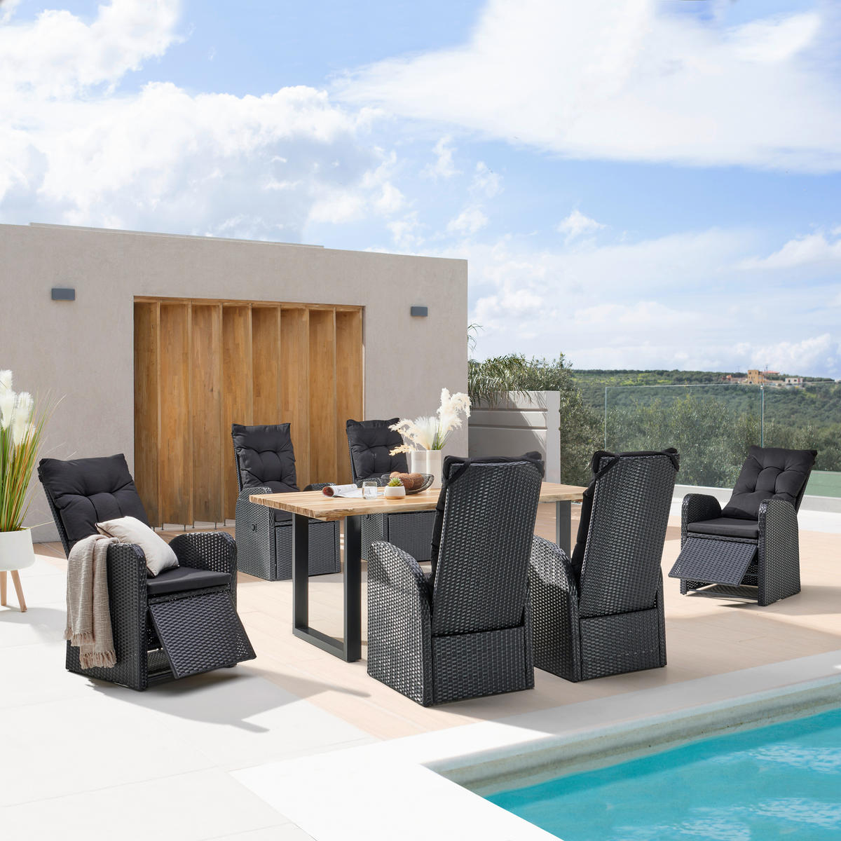 LOUNGESESSEL Schwarz Stahl  - Schwarz, MODERN, Kunststoff/Textil (57/105/73cm) - Ambia Garden