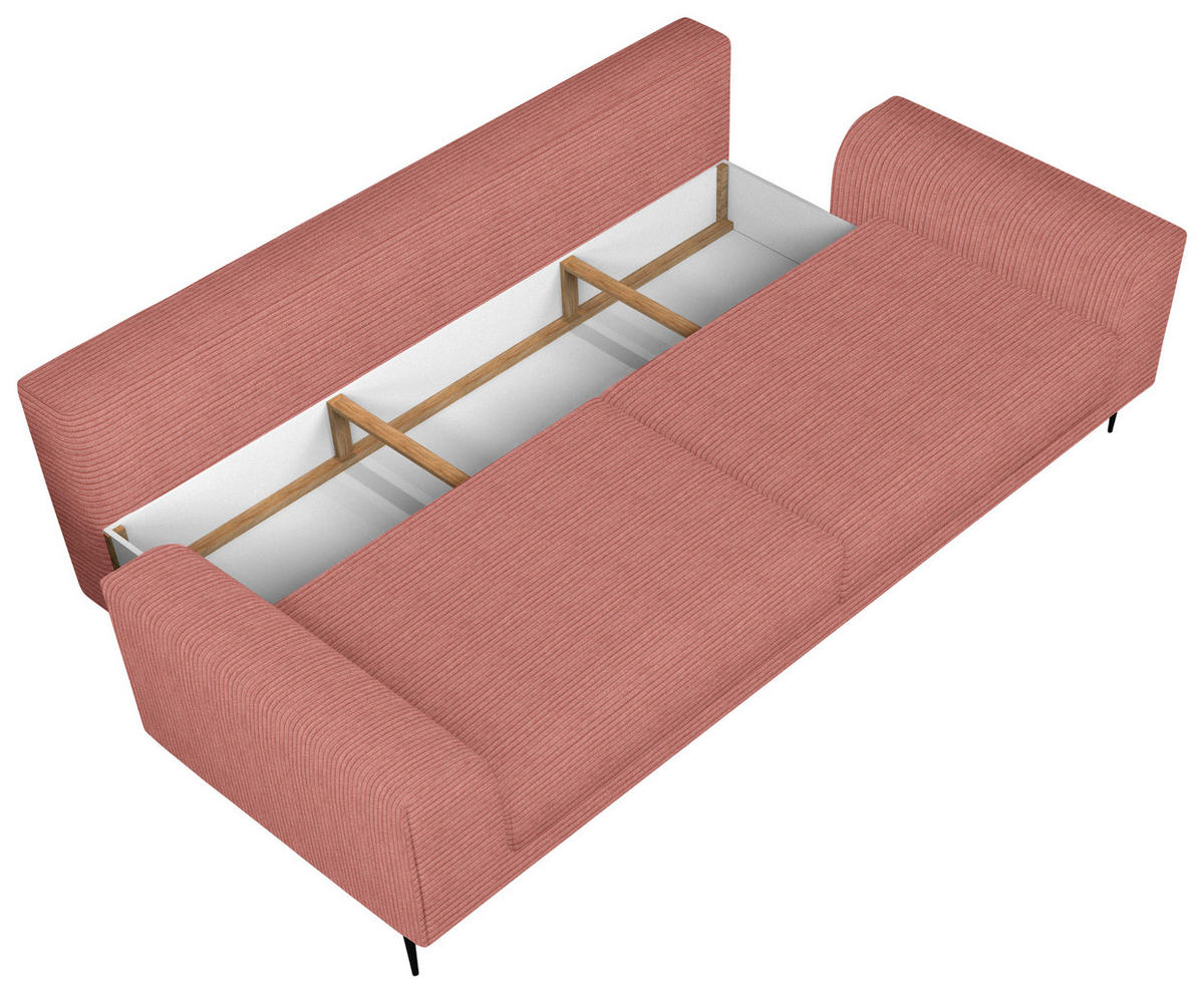 SCHLAFSOFA Cord Rosa  - Schwarz/Rosa, Design, Textil/Metall (250/89/105cm) - Livetastic