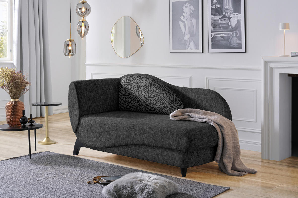 RÉCAMIERE in Webstoff Anthrazit  - Anthrazit/Schwarz, Modern, Holz/Textil (171-190/87/84cm) - Joka