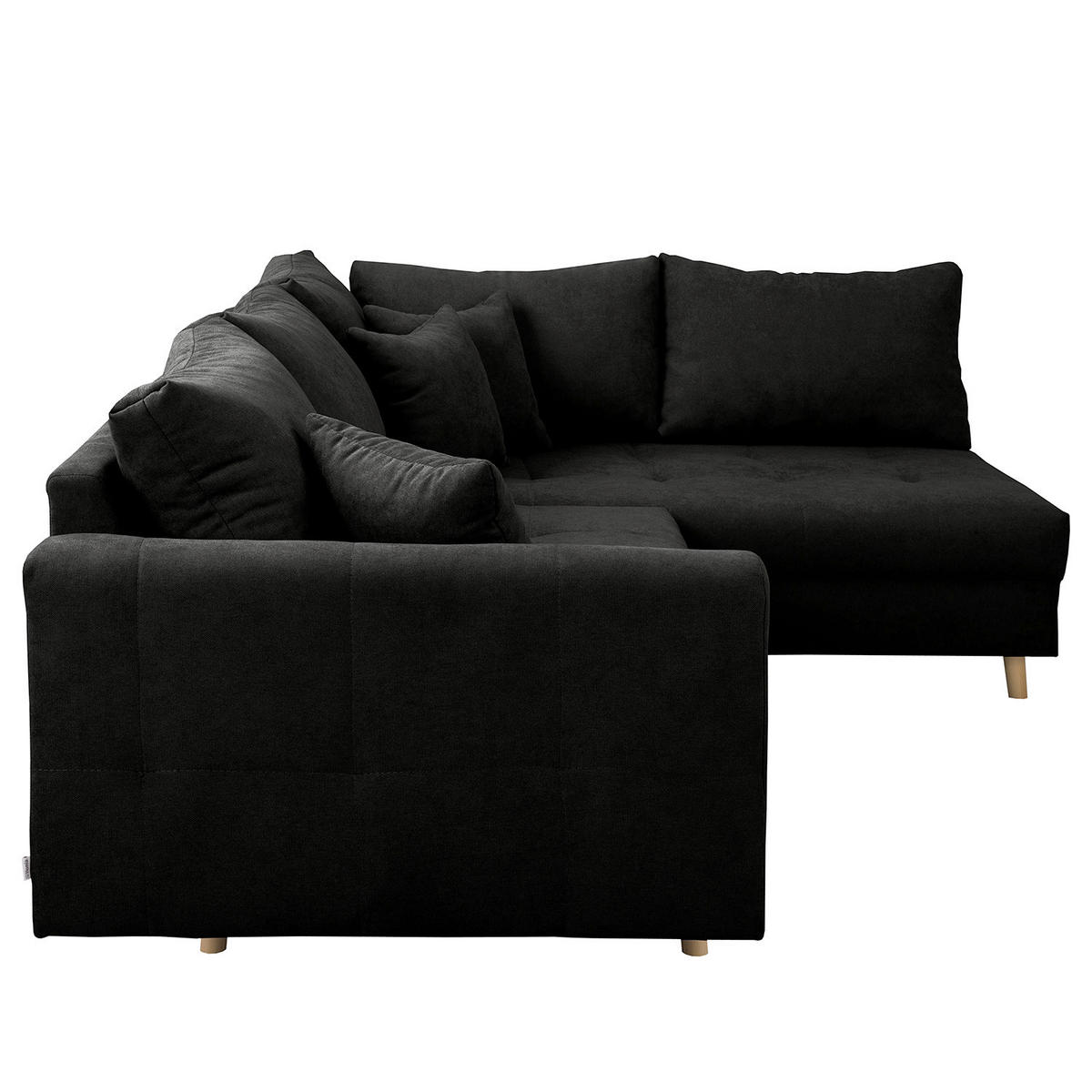ECKSOFA Mikrofaser Schwarz  - Schwarz/Naturfarben, Design, Holz/Textil (231/161cm) - Livetastic