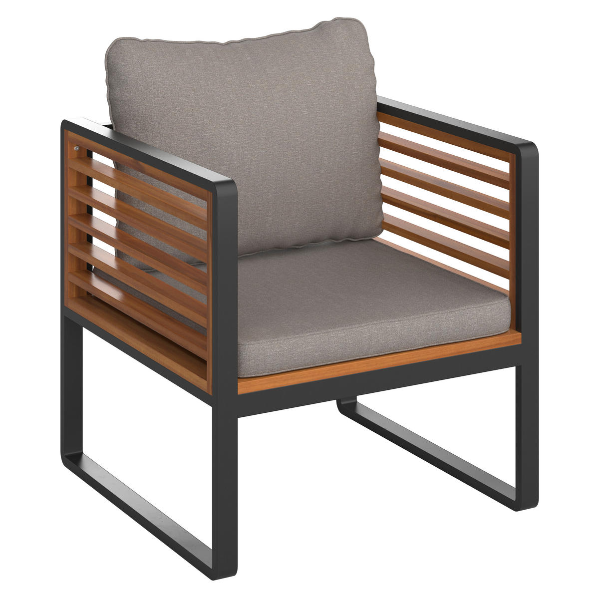 GARTENSET  - Schwarz/Akaziefarben, Design, Holz/Textil (128/68/90/70/70/41,5/68/68/50cm) - Ambia Garden
