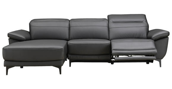 ECKSOFA inkl. Funktionen Schwarz Echtleder, Kombination Echtleder/Lederlook Lederlook Relaxfunktion, Kopfteilverstellung  - Schwarz, Design, Leder/Kunststoff (164/269cm) - Xora