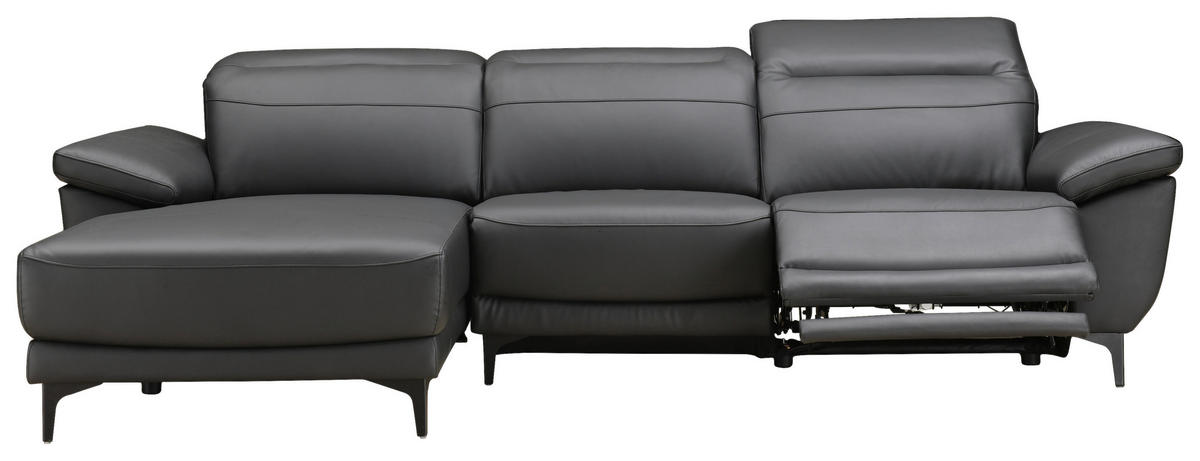 ECKSOFA inkl. Funktionen Schwarz Echtleder, Kombination Echtleder/Lederlook Lederlook  - Schwarz, Design, Leder/Kunststoff (164/269cm) - Xora