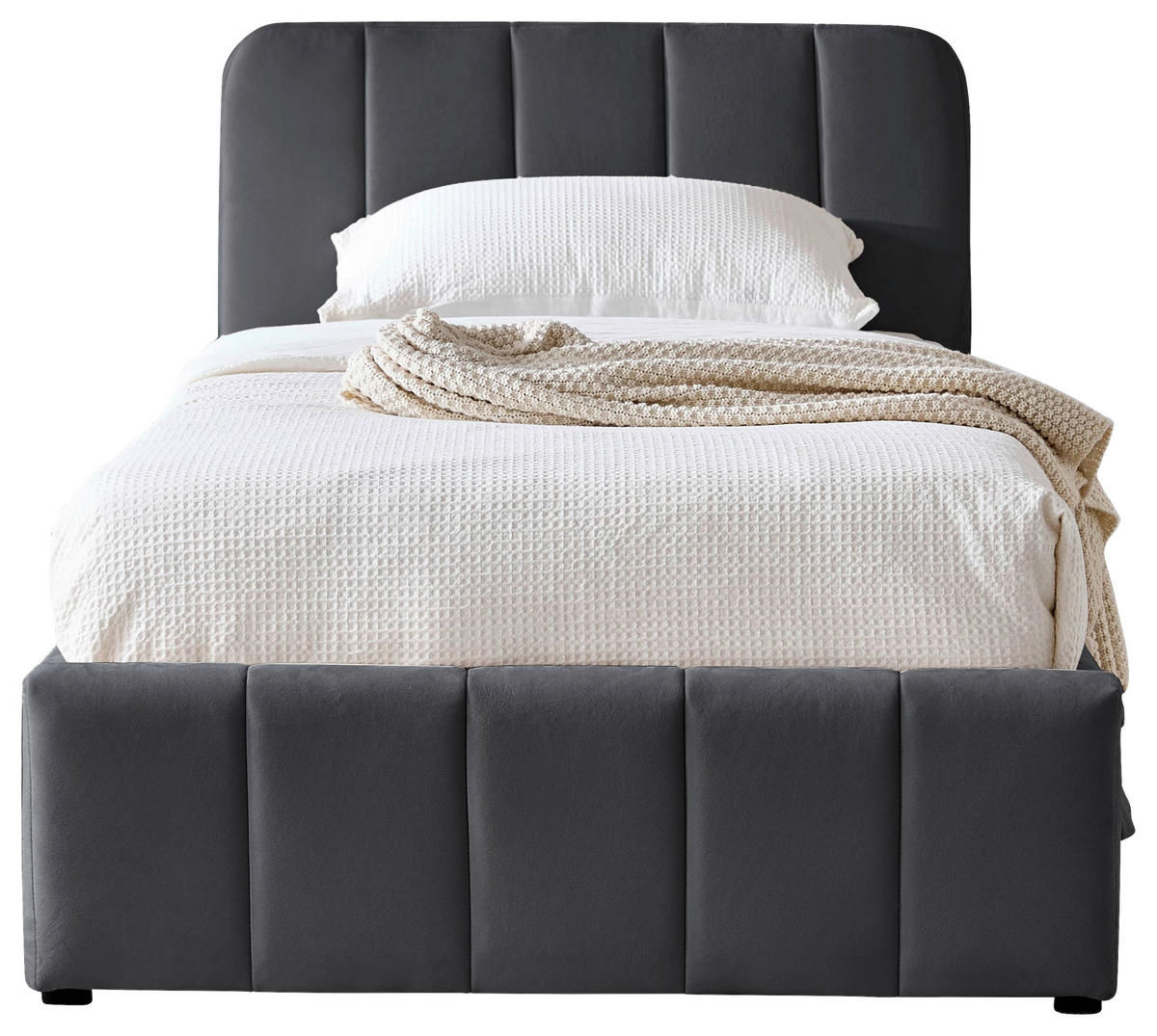 POLSTERBETT 90/200 cm, inkl. gepolstertes Kopfteil, Lattenrost, Bettkasten,  in Grau  - Schwarz/Naturfarben, Design, Holz/Kunststoff (90/200cm) - Boxxx