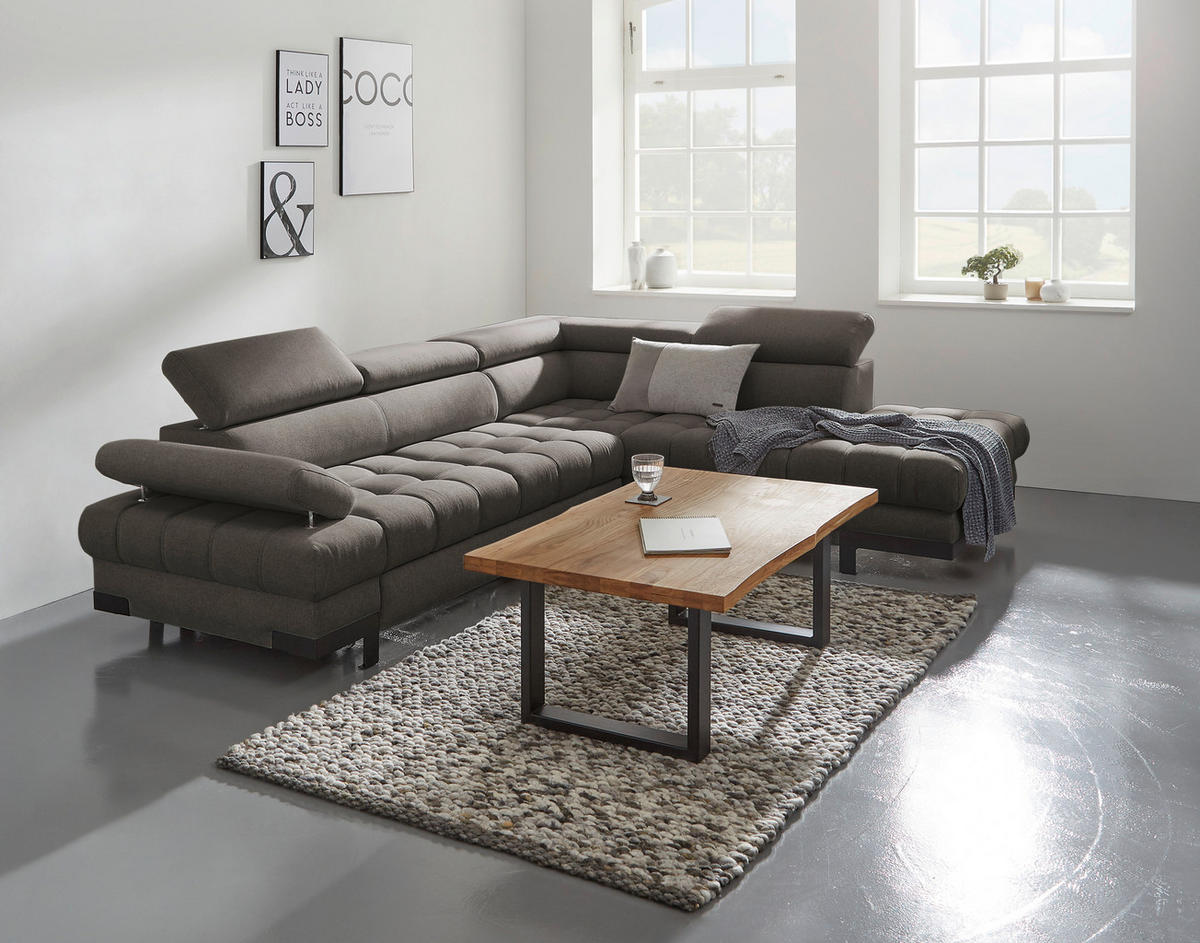 ECKSOFA Dunkelbraun Webstoff  - Dunkelbraun/Schwarz, Design, Textil/Metall (263/223cm) - Welnova